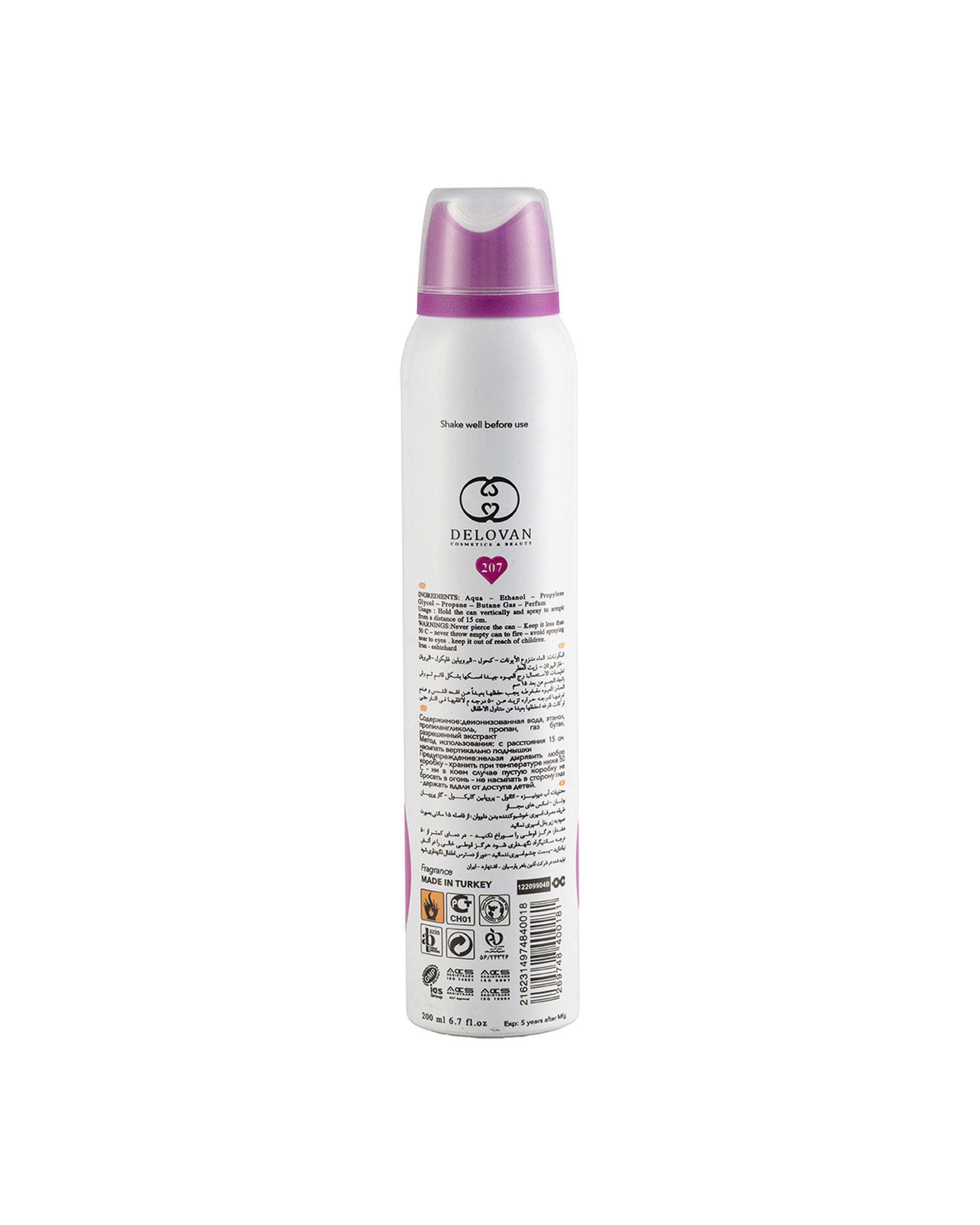 اسپری بدن زنانه دلوان Delvan مدل Richie Richie 207 حجم 200ml