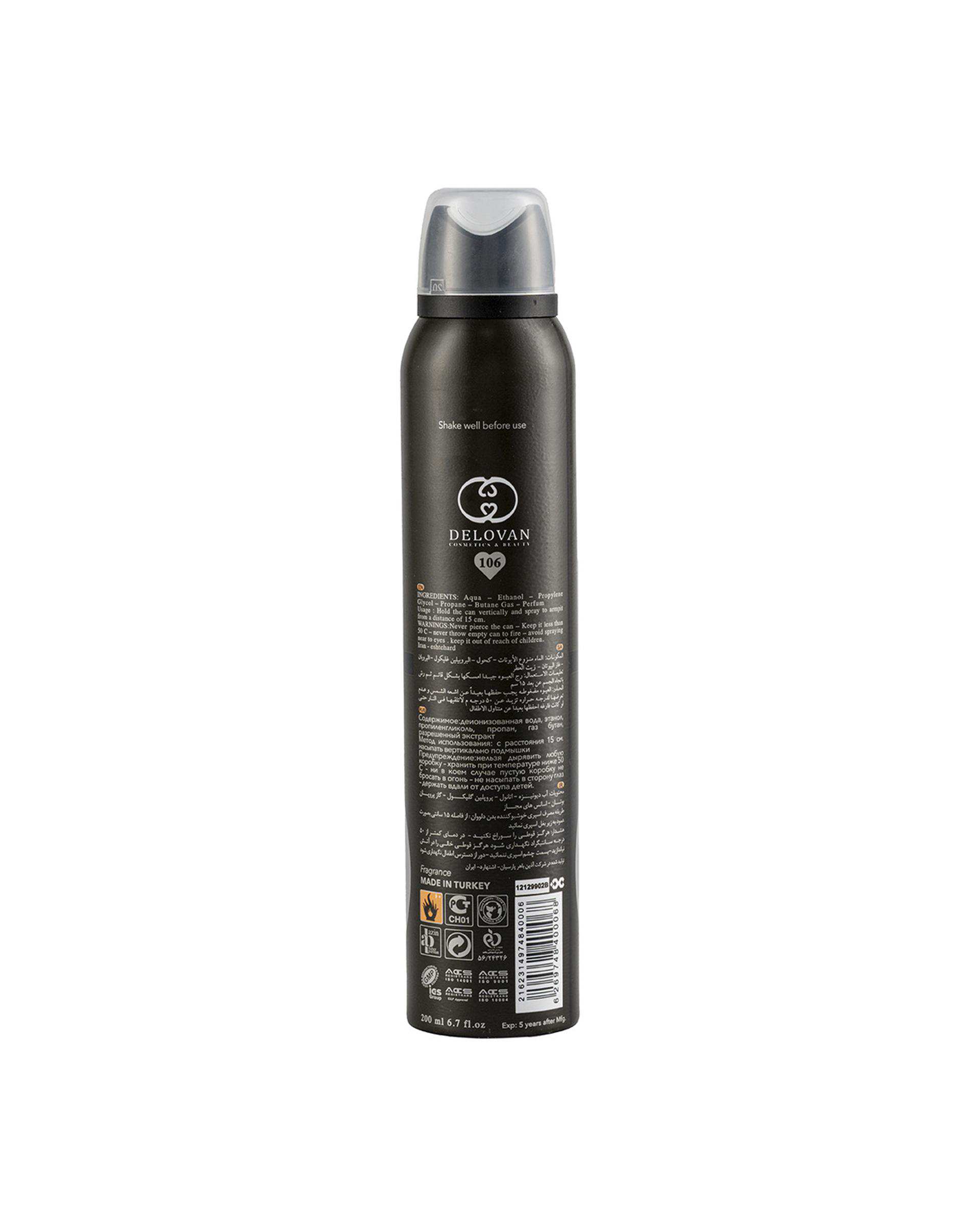 اسپری بدن مردانه دلوان Delvan مدل Encre Noire 106 حجم 200ml