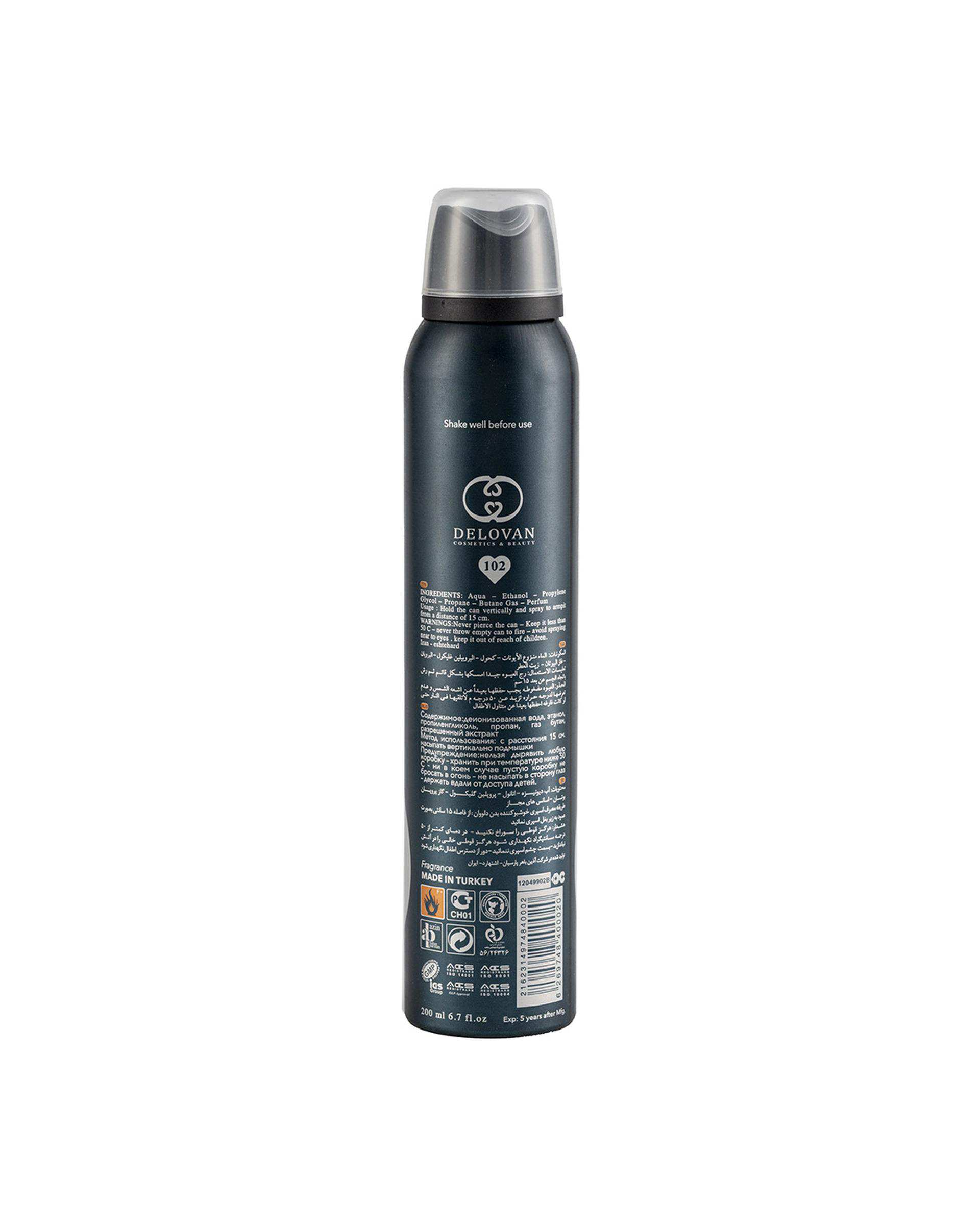 اسپری بدن مردانه دلوان Delvan مدل Blue Chanel 102 حجم 200ml