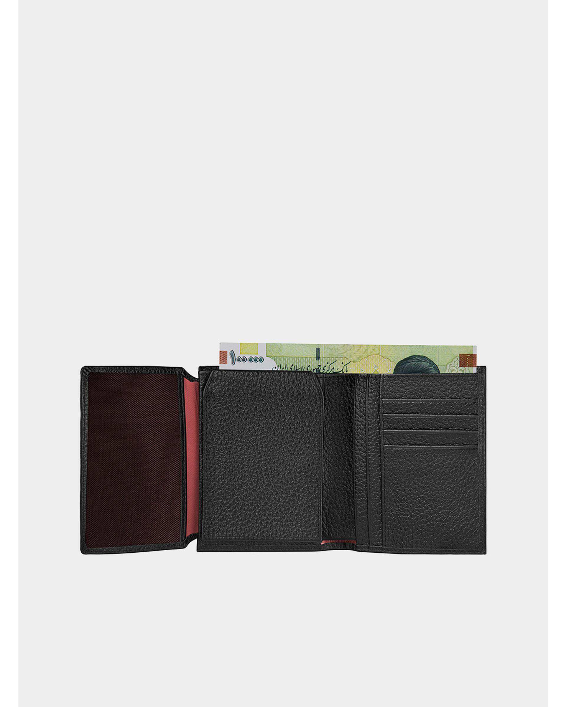 کیف پول چرم مشکی نوین چرم Novin Leather مدل سه آلبوم اسرار Fm- PE2529
