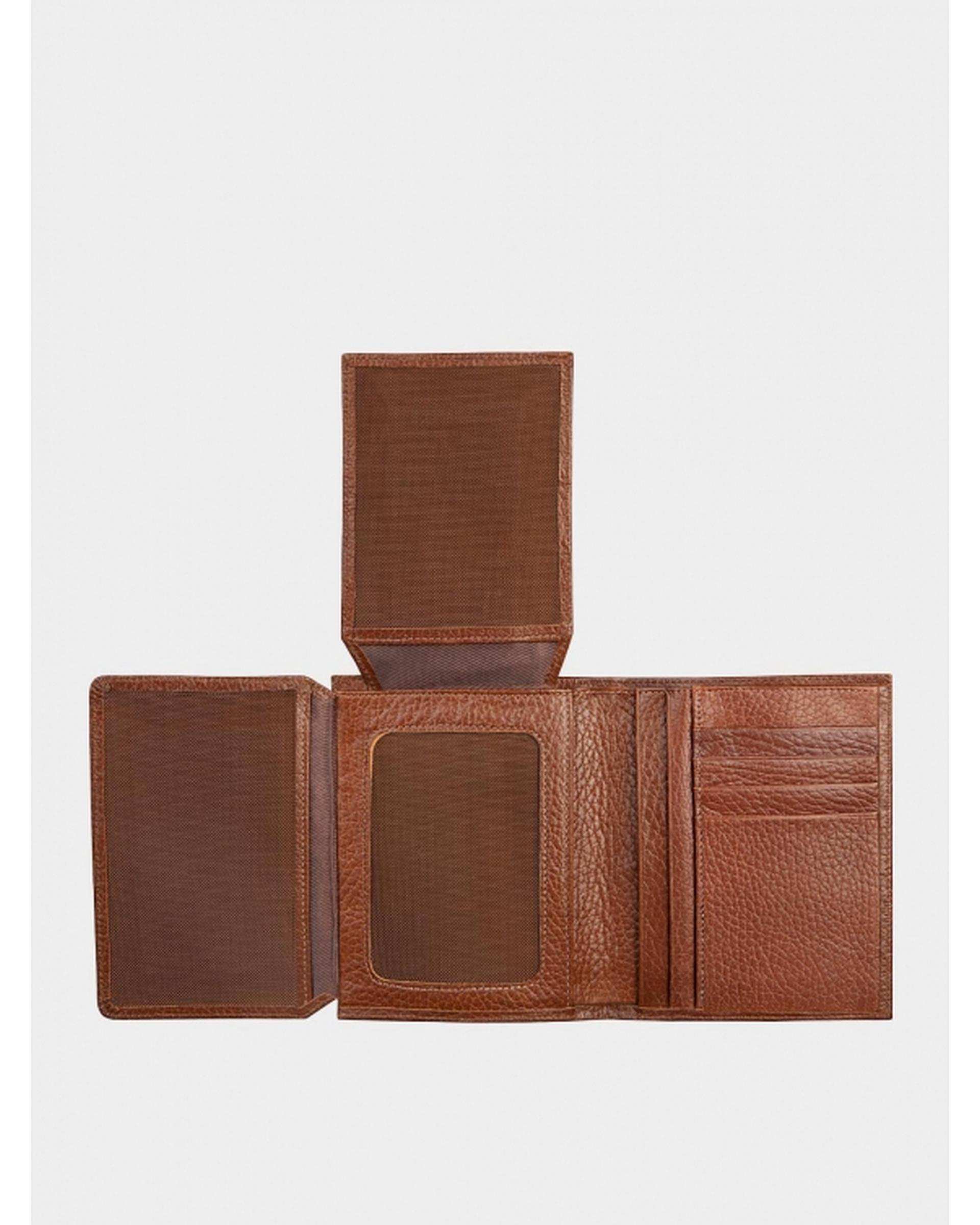 کیف پول چرم عسلی نوین چرم Novin Leather مدل سه آلبوم اسرار Fm- PE2529
