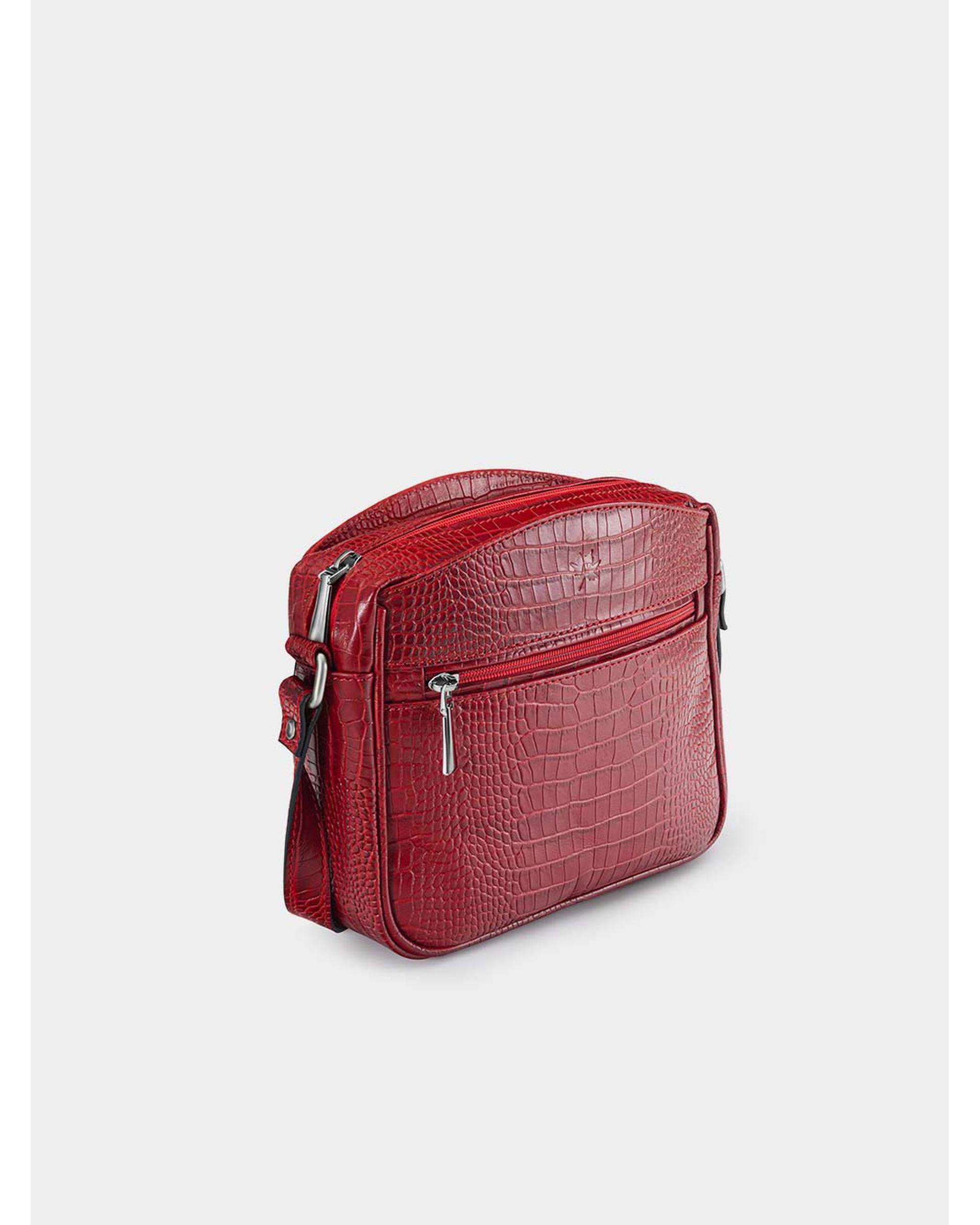 کیف چرم دوشی زنانه قرمز نوین چرم Novin Leather مدل خاتون LHB4025