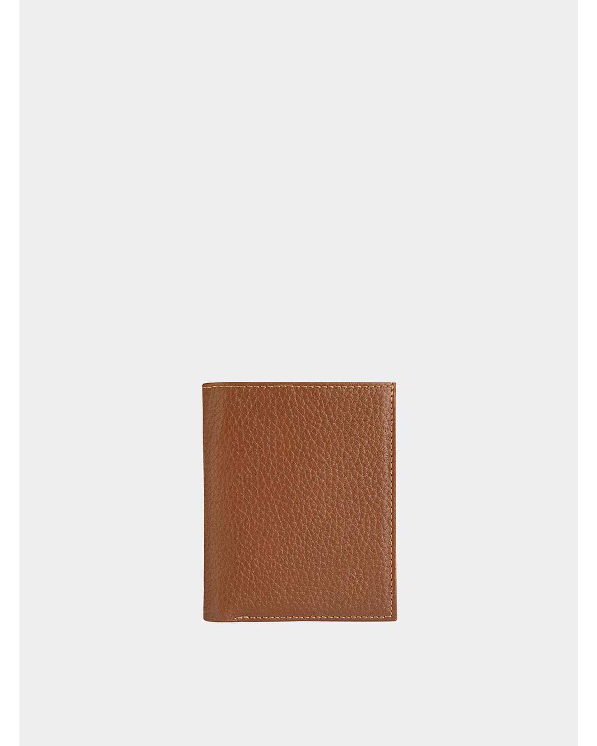 کیف پول چرم طبیعی عسلی نوین چرم Novin Leather مدل ثارمان PE2548