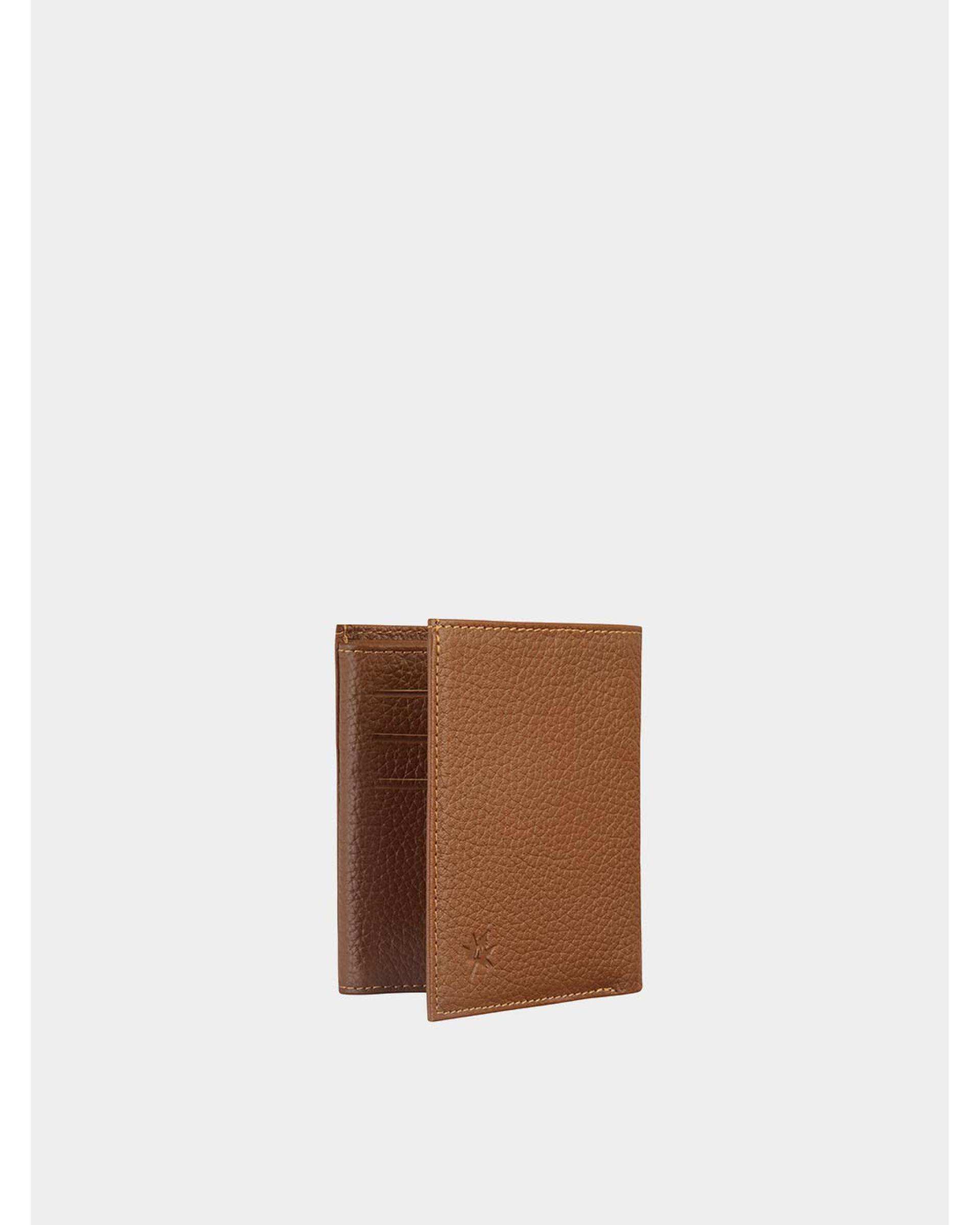 کیف پول چرم طبیعی عسلی نوین چرم Novin Leather مدل ثارمان PE2548