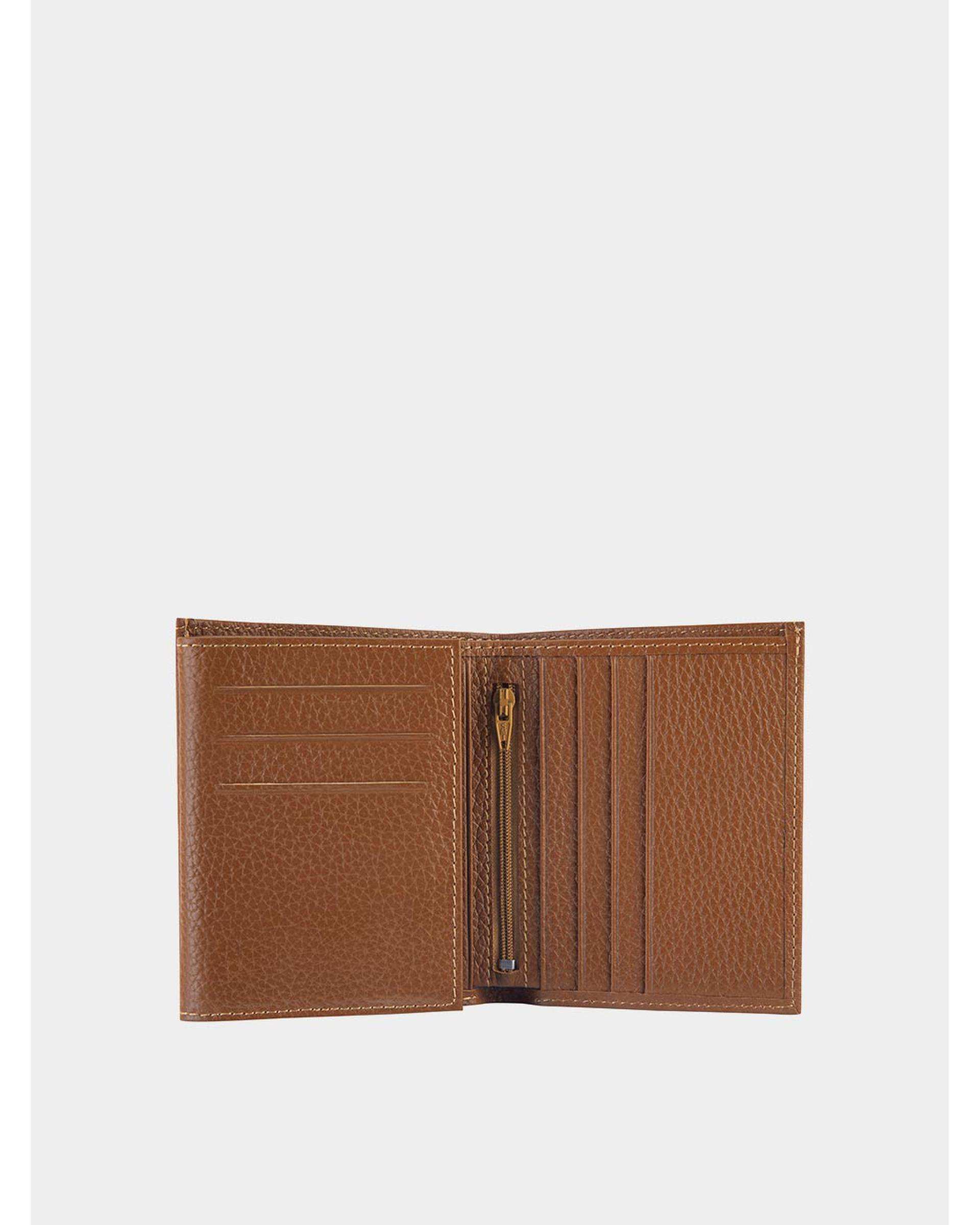 کیف پول چرم طبیعی عسلی نوین چرم Novin Leather مدل ثارمان PE2548