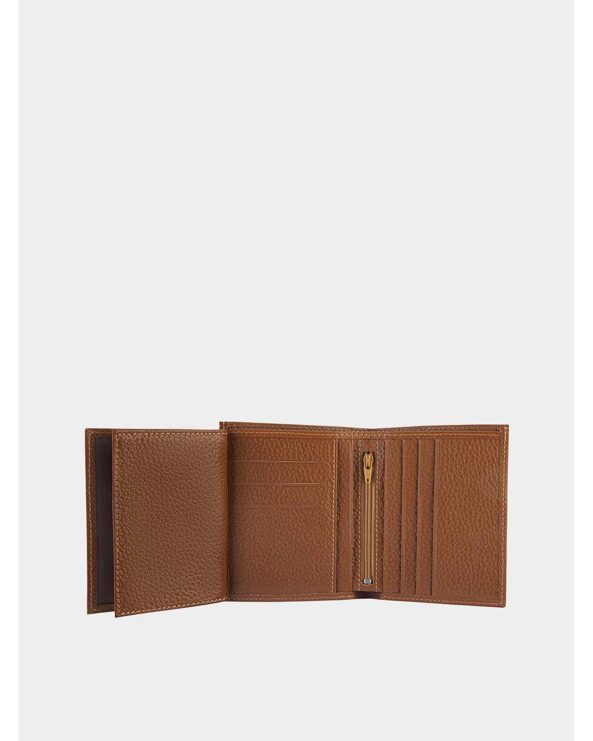 کیف پول چرم طبیعی عسلی نوین چرم Novin Leather مدل ثارمان PE2548