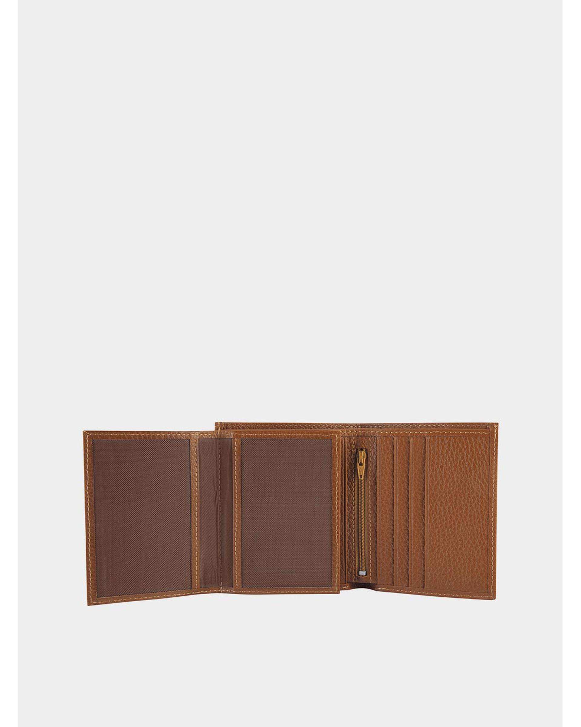 کیف پول چرم طبیعی عسلی نوین چرم Novin Leather مدل ثارمان PE2548