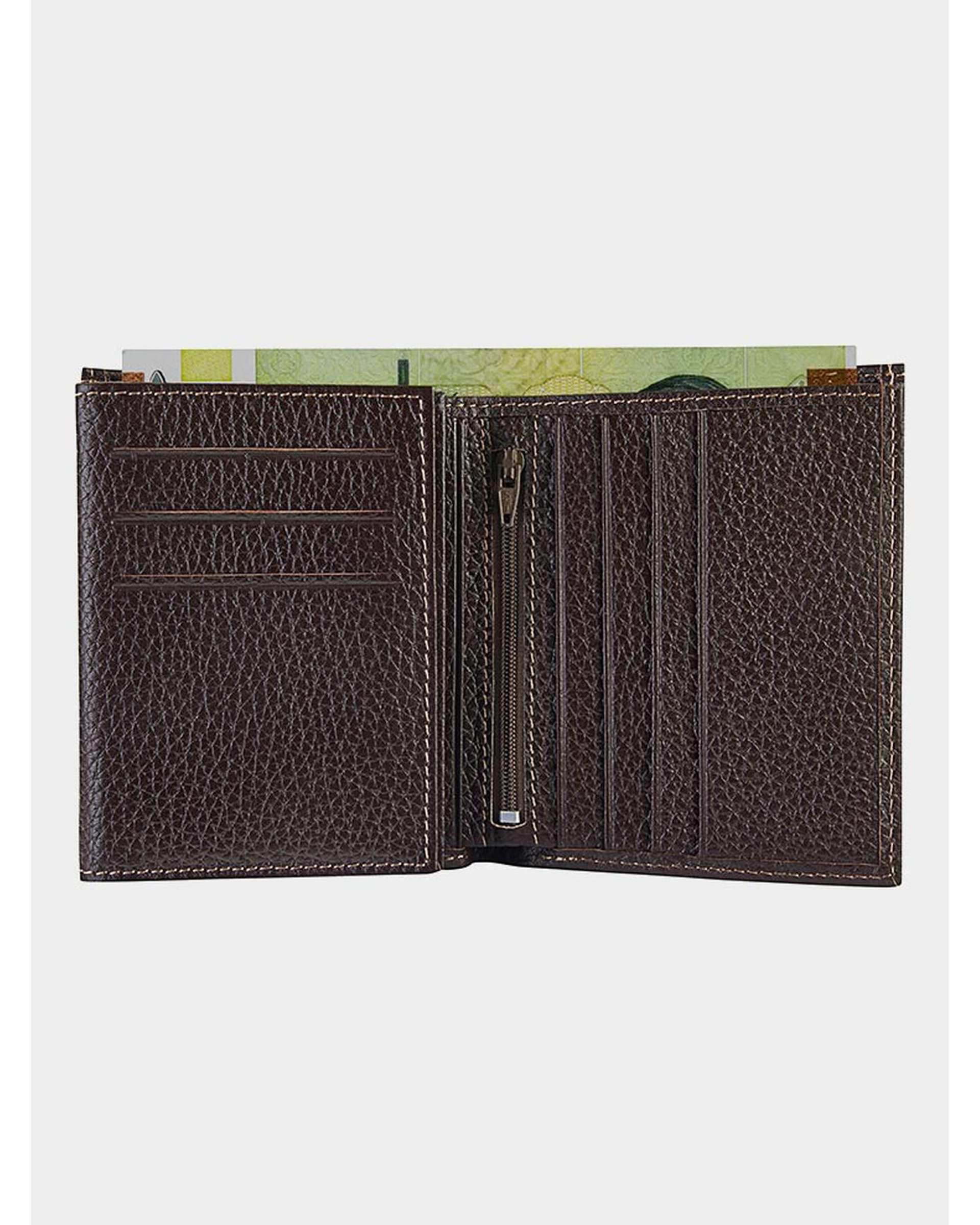 کیف پول چرم طبیعی قهوه ای نوین چرم Novin Leather مدل ثارمان PE2548