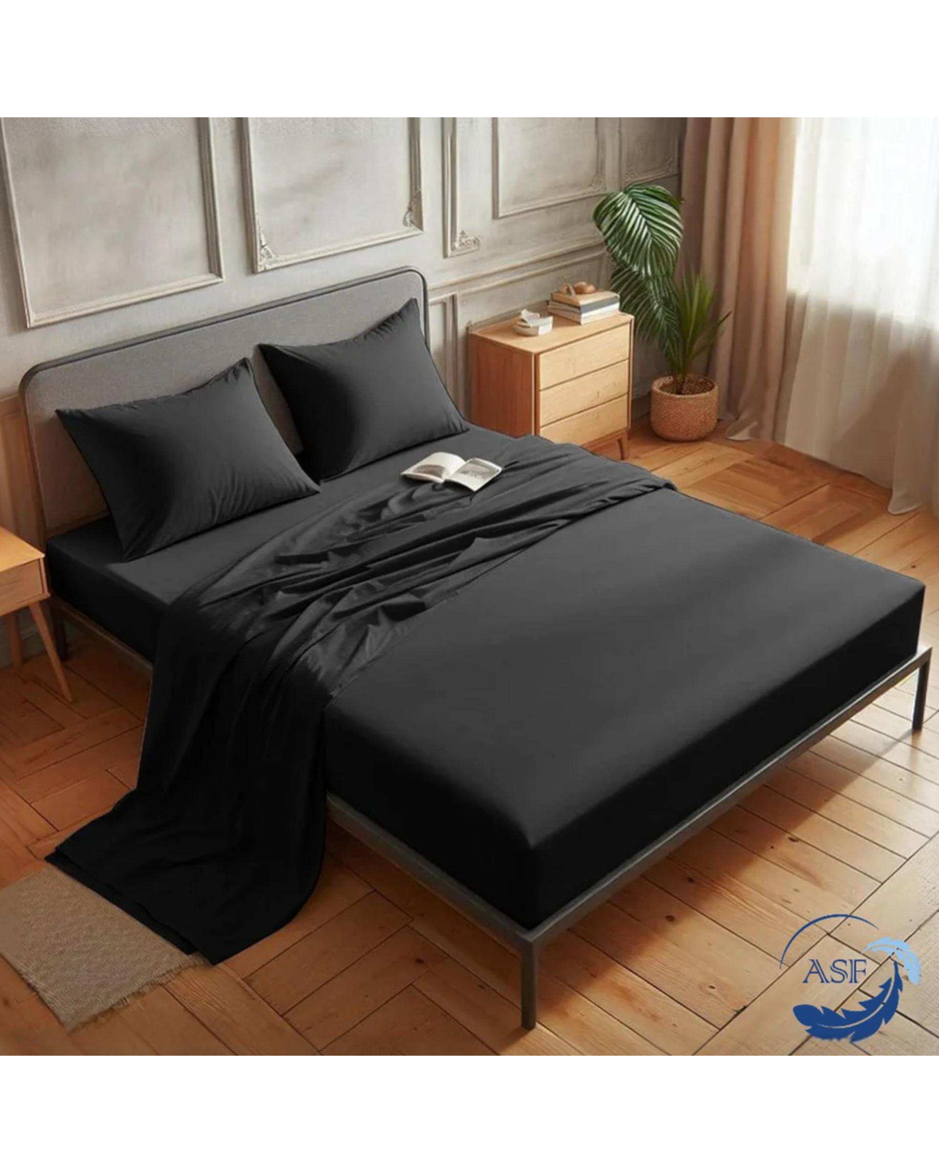 سرویس ملحفه و روبالشی یک نفره سه تکه عرض 120 مشکی ای اس اف ASF مدل MINIMALUX