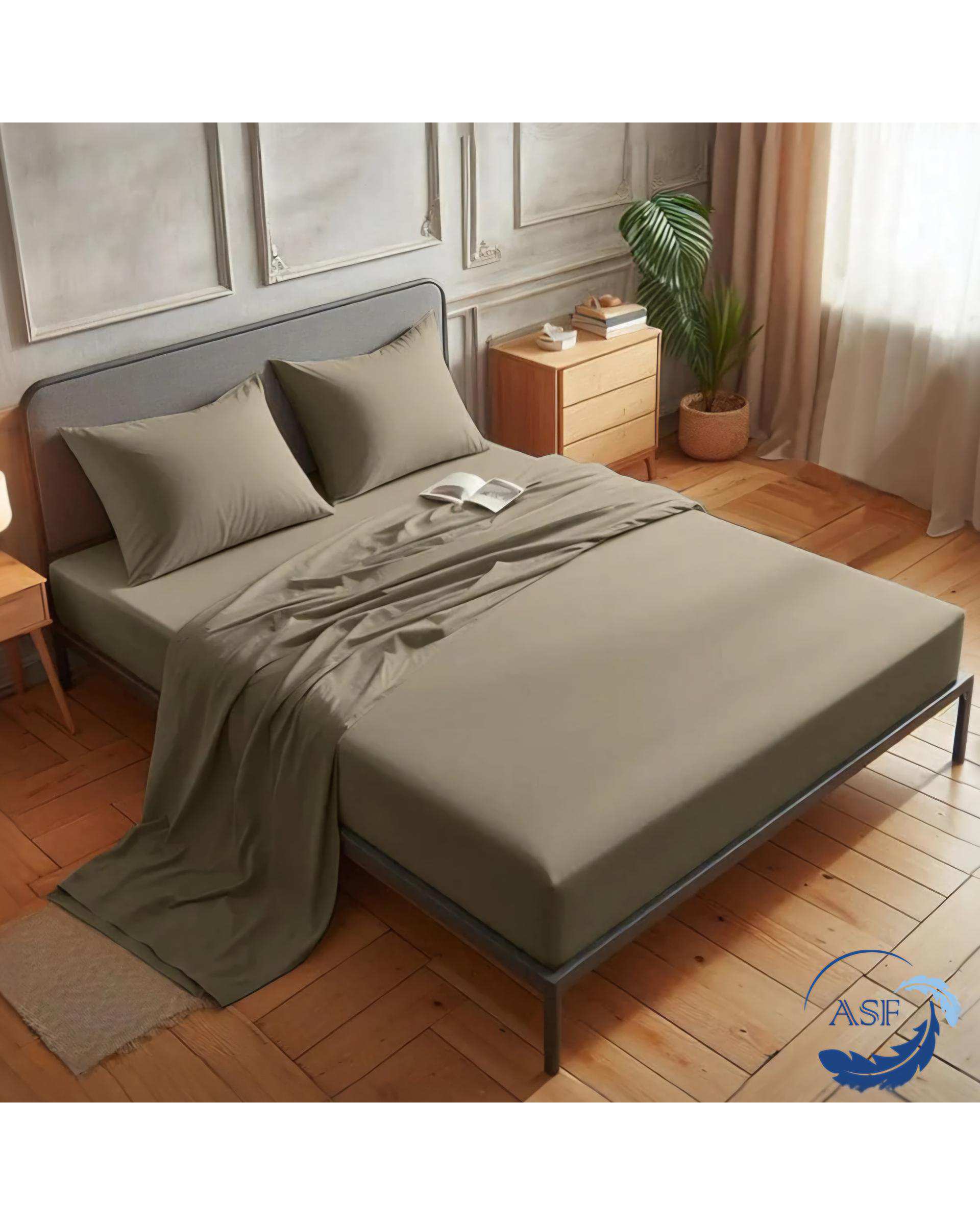 سرویس ملحفه و روبالشی یک نفره سه تکه عرض 120 بژ ای اس اف ASF مدل MINIMALUX