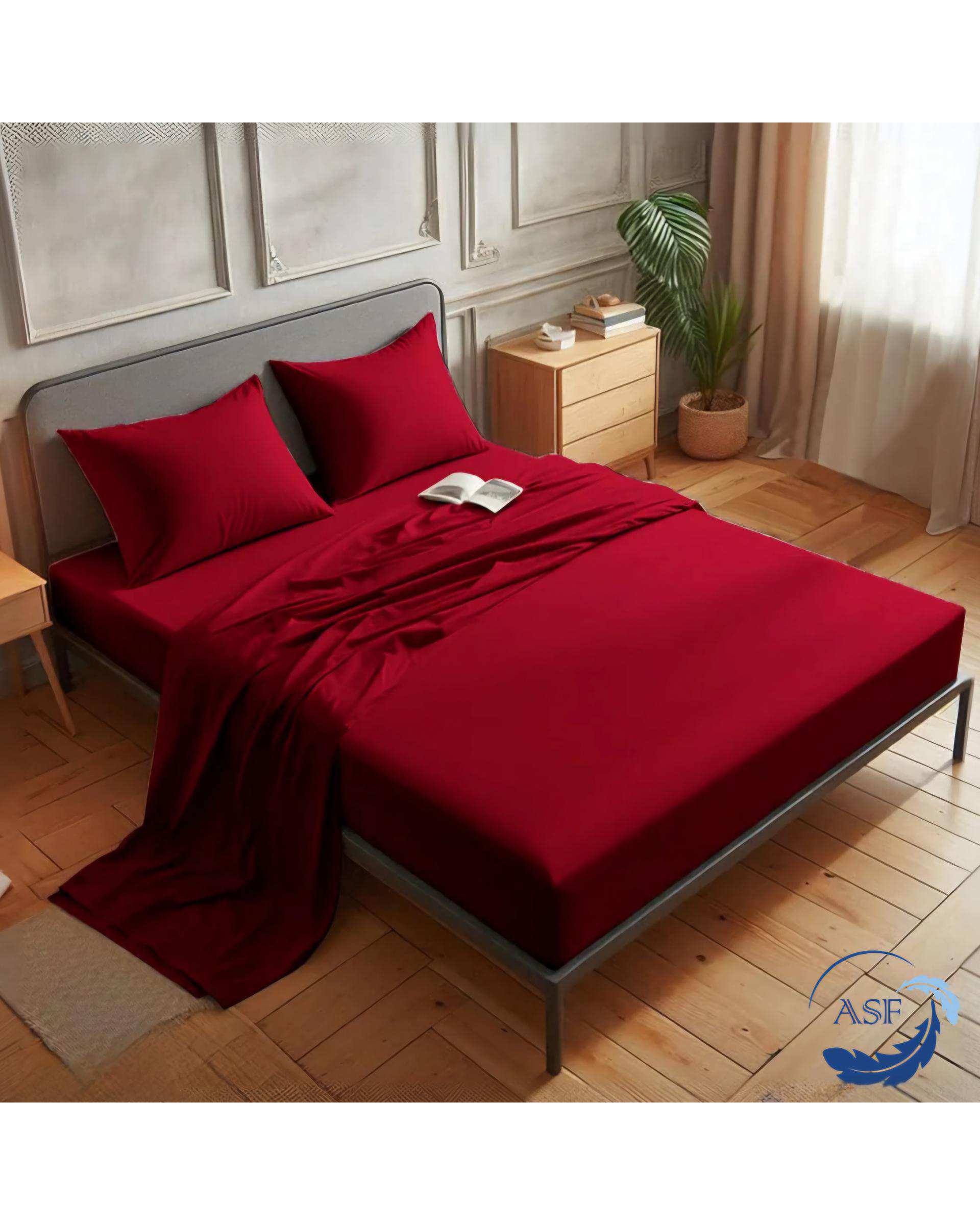 سرویس ملحفه و روبالشی یک نفره سه تکه عرض 120 قرمز ای اس اف ASF مدل MINIMALUX