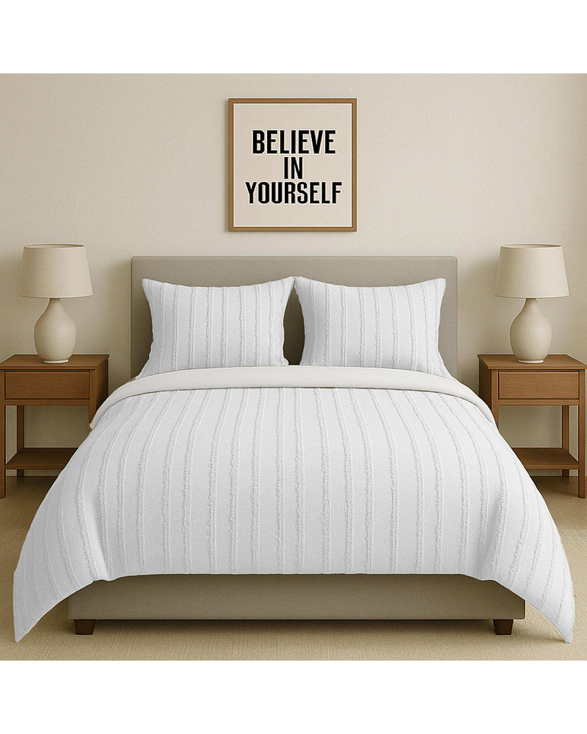 سرویس روتختی کاوری مینیمال دو نفره 8 تکه سفید شیری راه راه نوپه هوم Nopehome طرح برجسته کد C22