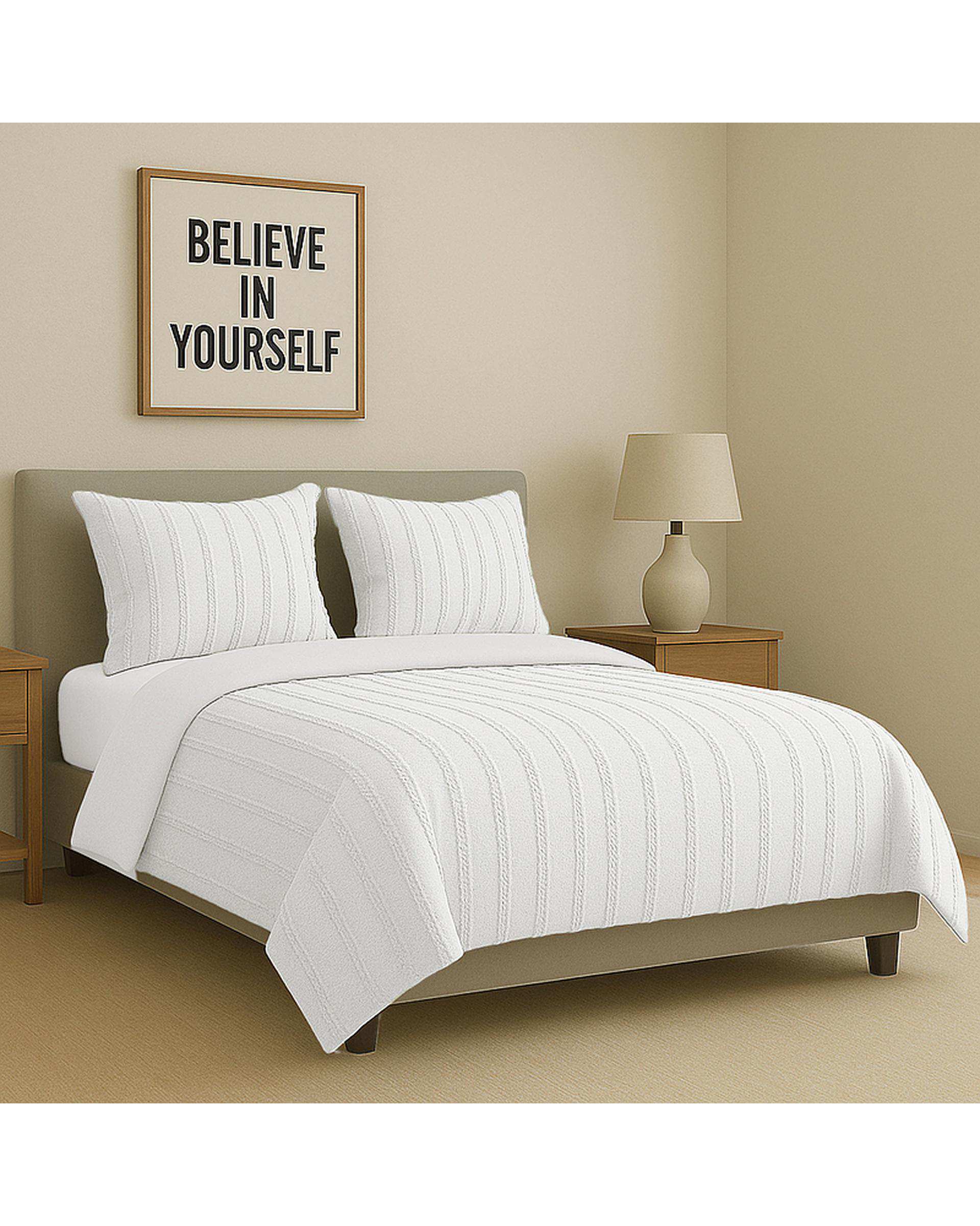 سرویس روتختی کاوری مینیمال دو نفره 8 تکه سفید شیری راه راه نوپه هوم Nopehome طرح برجسته کد C22