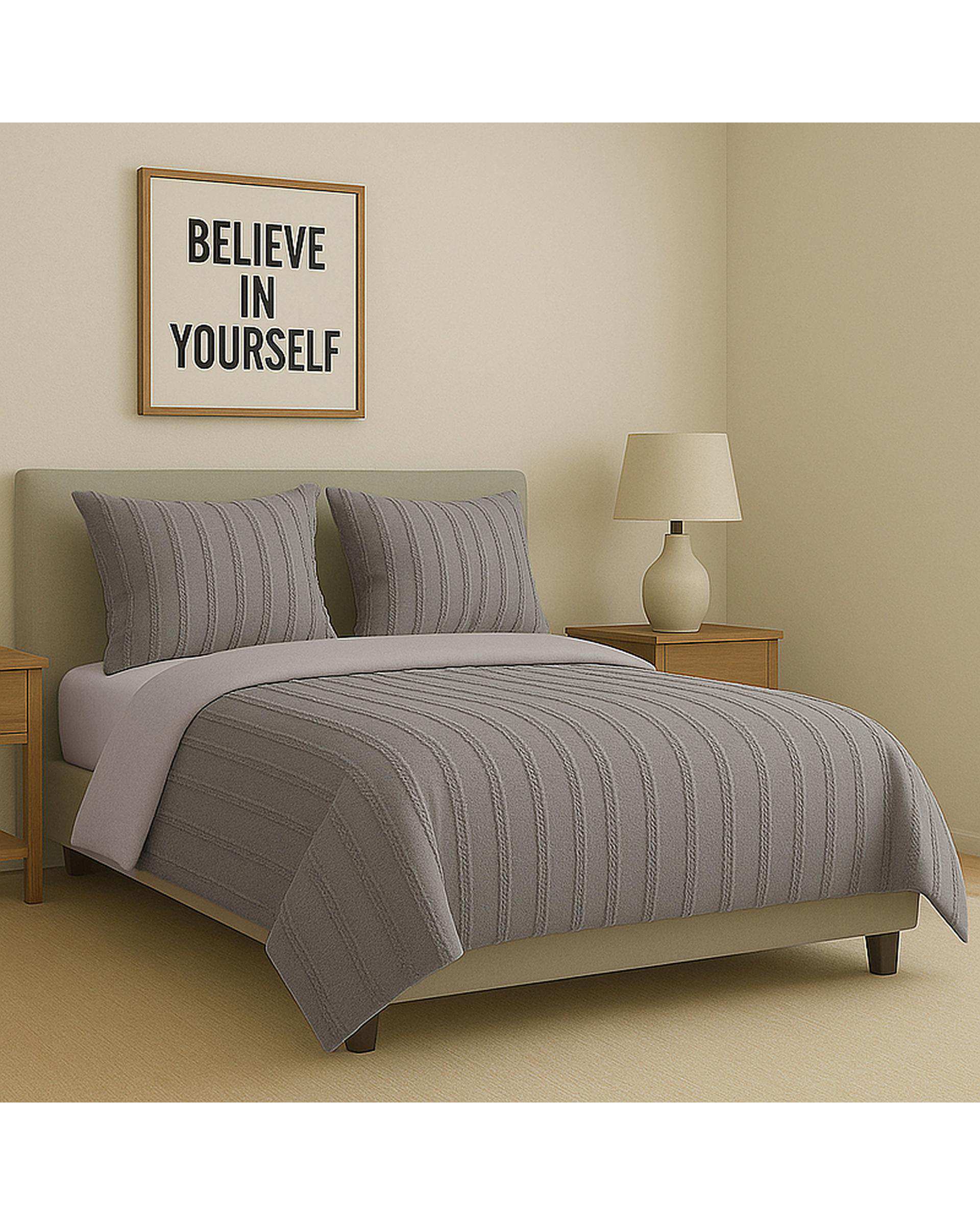 سرویس روتختی کاوری مینیمال دو نفره 8 تکه طوسی راه راه نوپه هوم Nopehome طرح برجسته کد C25