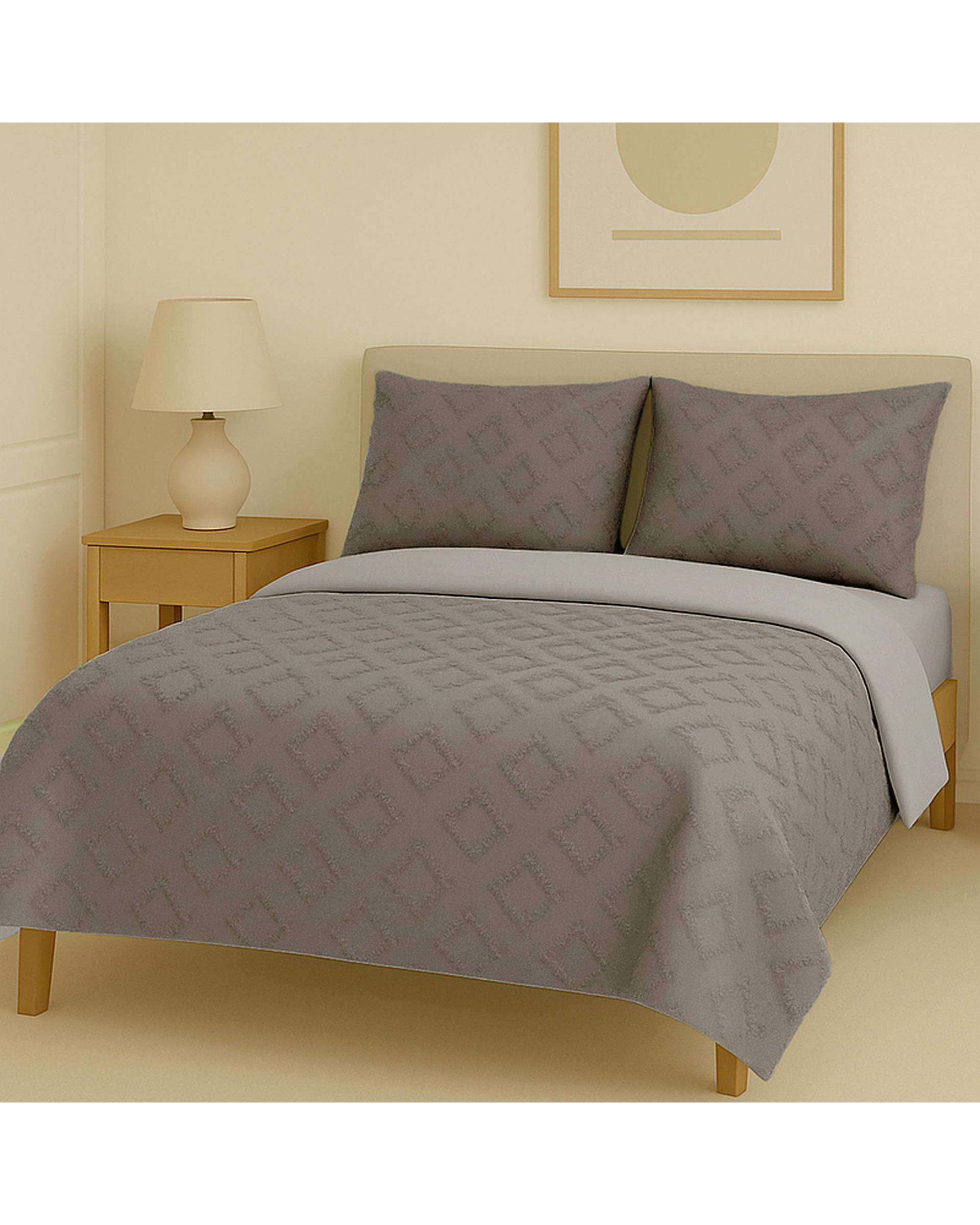 سرویس روتختی کاوری مینیمال دو نفره 8 تکه طوسی نوپه هوم Nopehome طرح برجسته لوزی کد C31