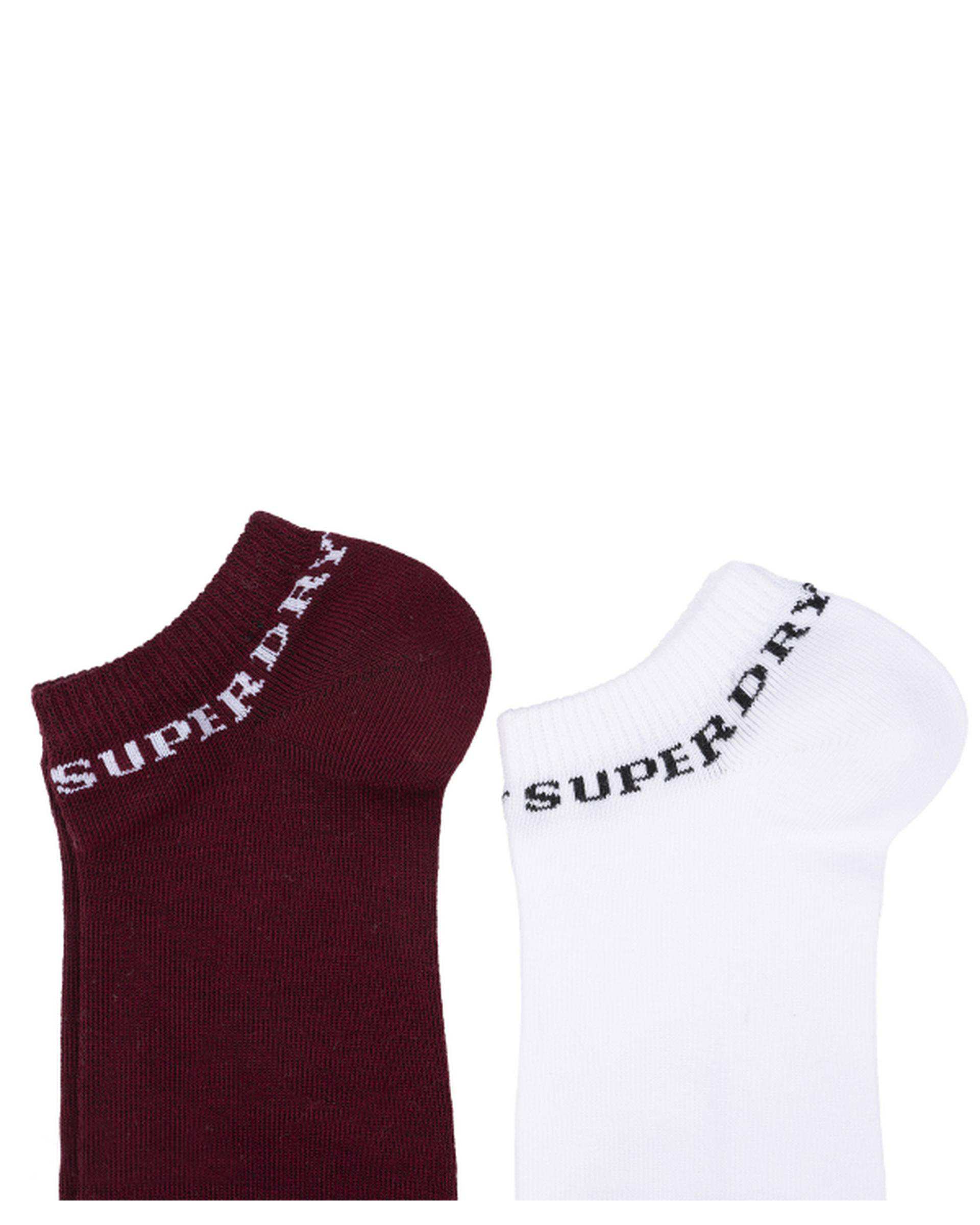 جوراب زنانه ساق کوتاه سفید زرشکی سوپردرای Superdry کد W29S55302C بسته دو عددی
