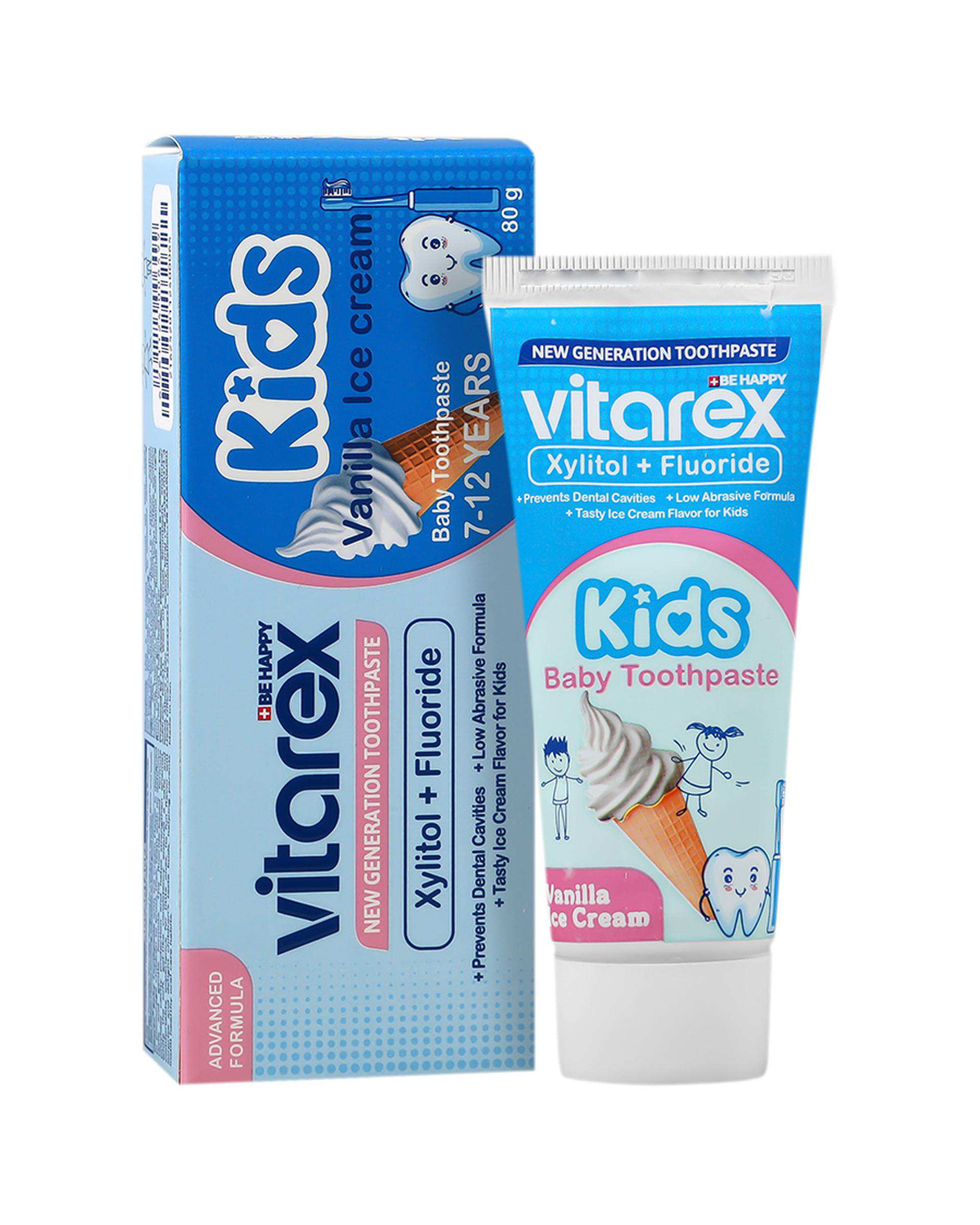 خمیر دندان کودک ویتارکس Vitarex با طعم بستنی وانیلی 80 گرم
