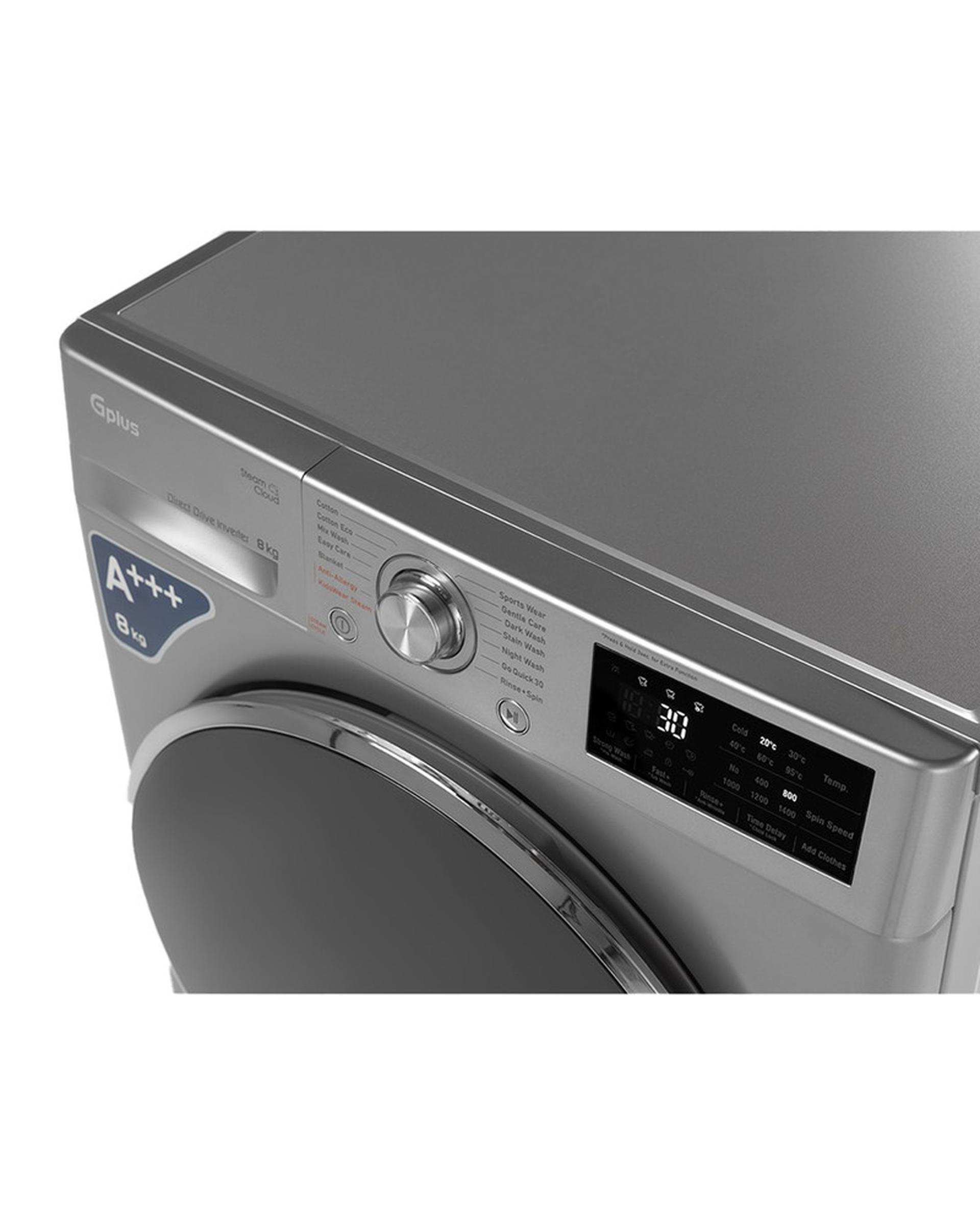 ماشین لباسشویی نقره ای جی پلاس Gplus مدل GWM-R88S ظرفیت 8 کیلوگرم