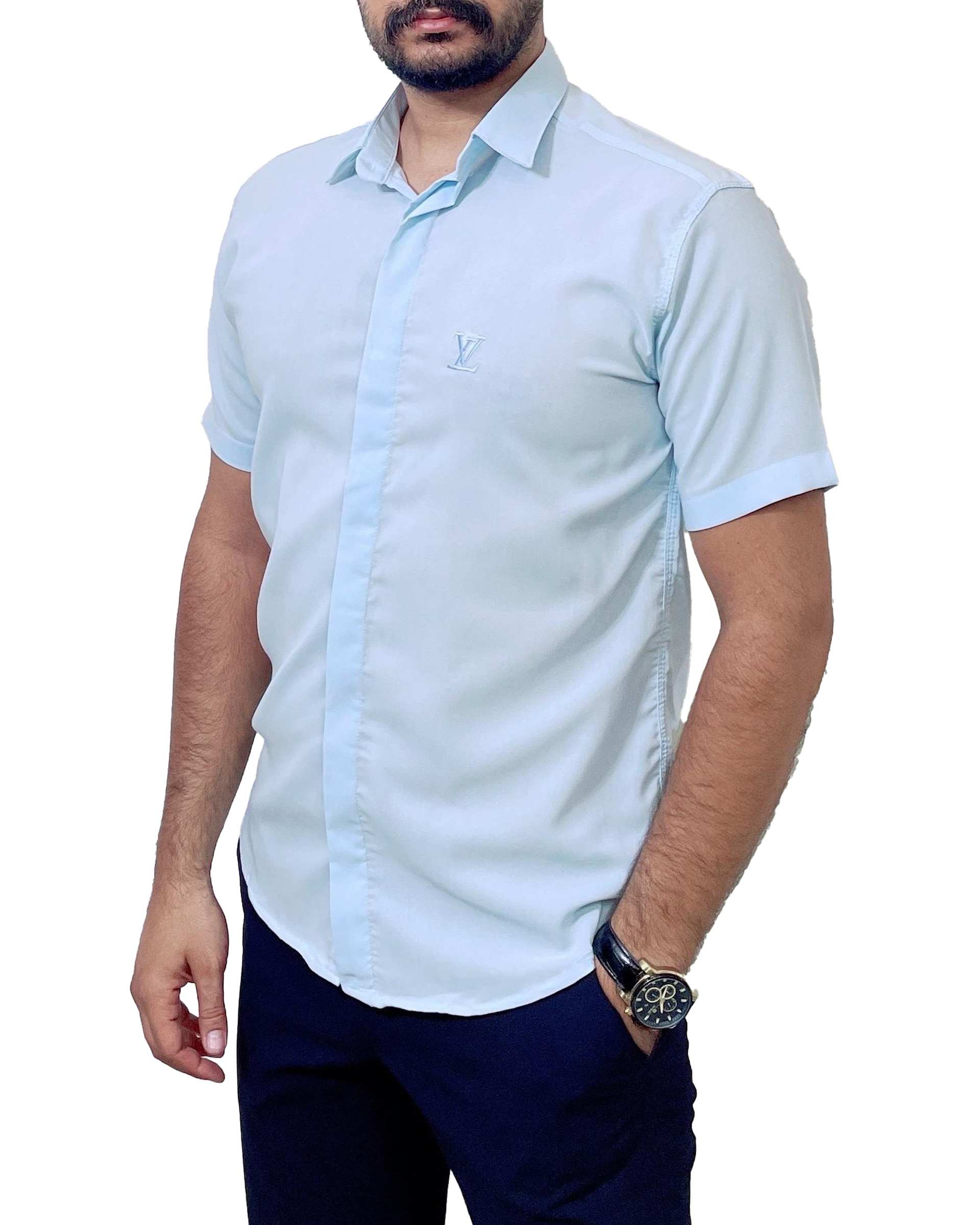 پیراهن مردانه آستین کوتاه آبی روشن دیورسو Diverso کد 4757