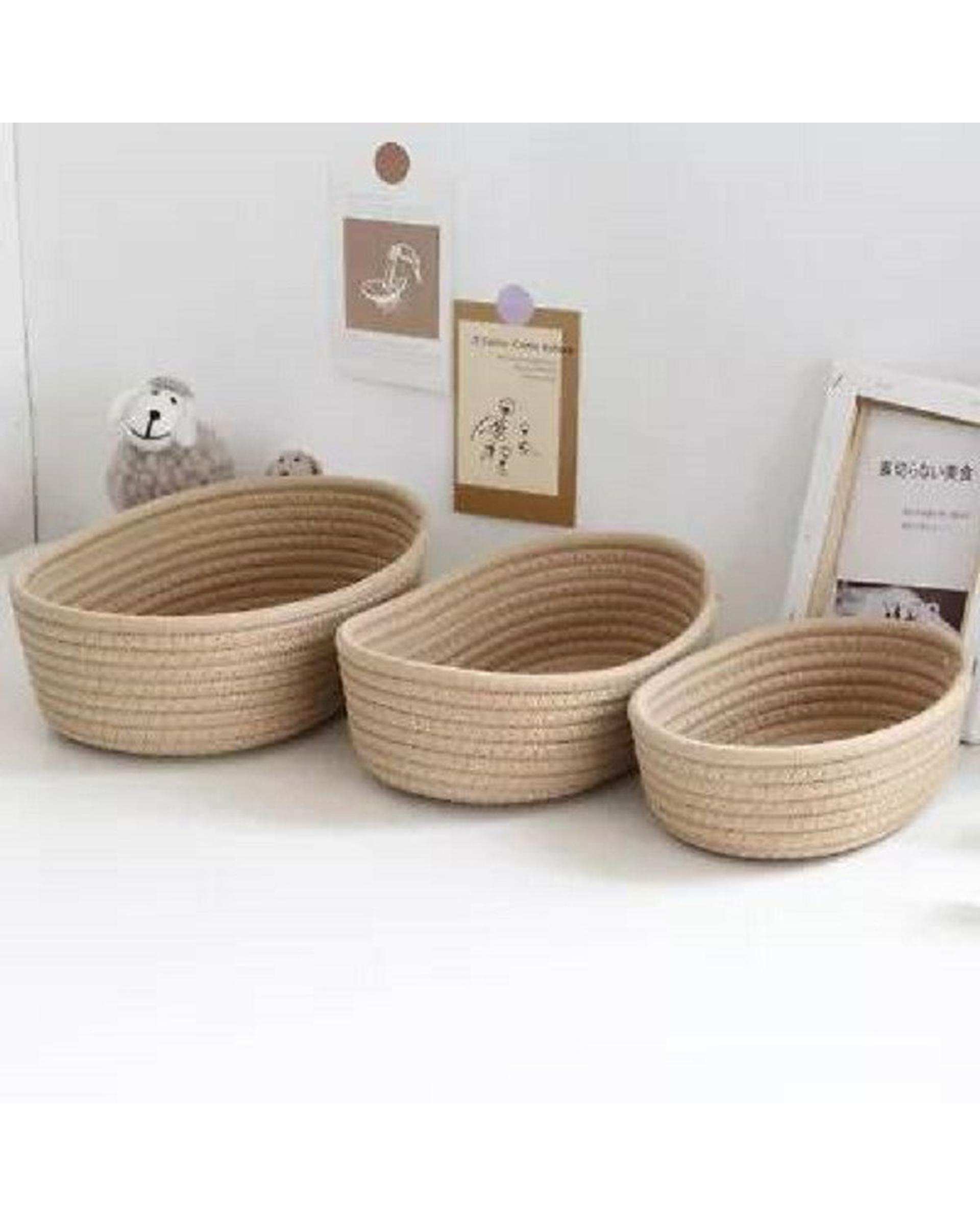 سبد کپو بافی کرم تیره کد 088 مجموعه 3 عددی