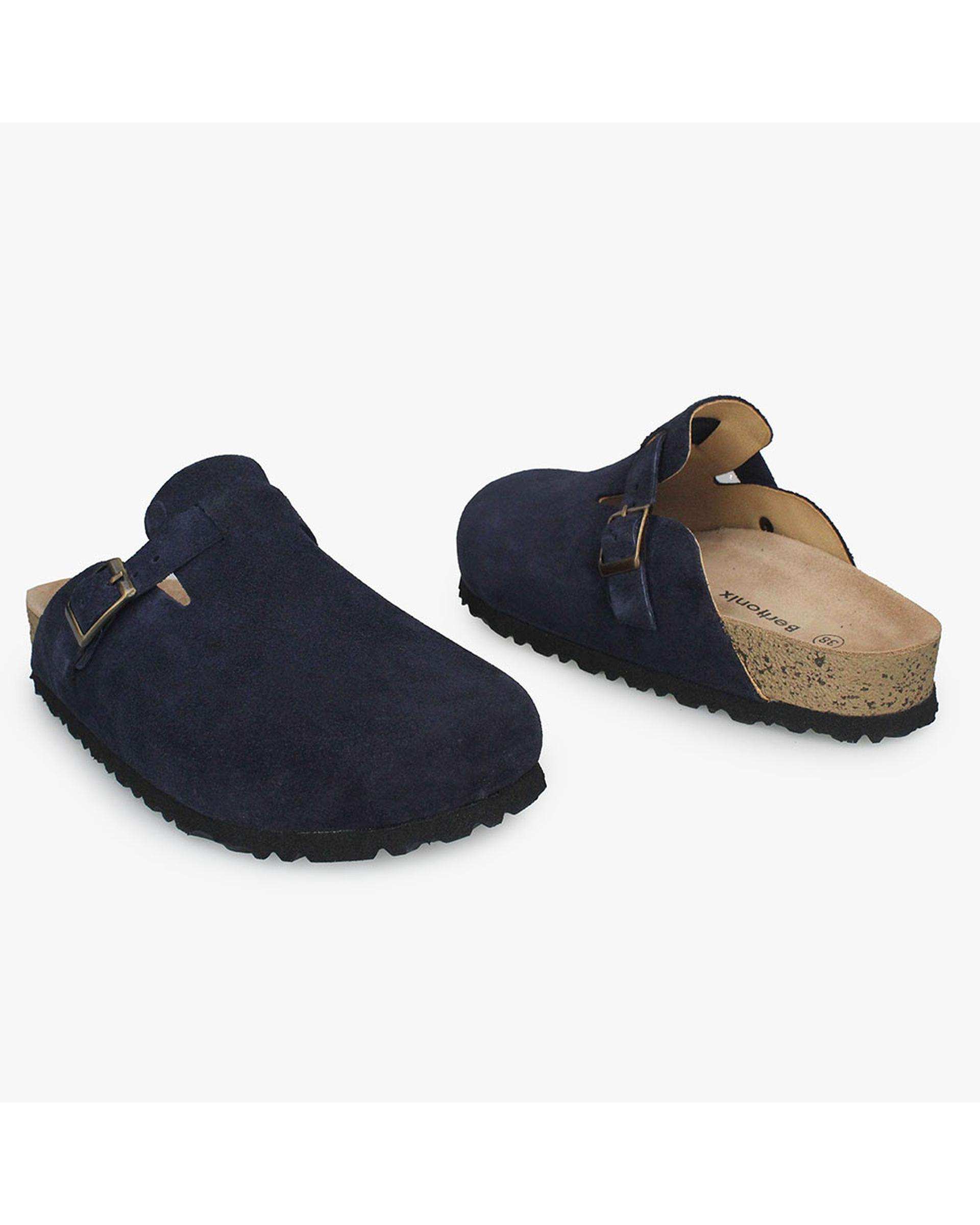 صندل چرم زنانه طبی سرمه ای برتونیکس Berttonix مدل اسلیپر کد PS-0323