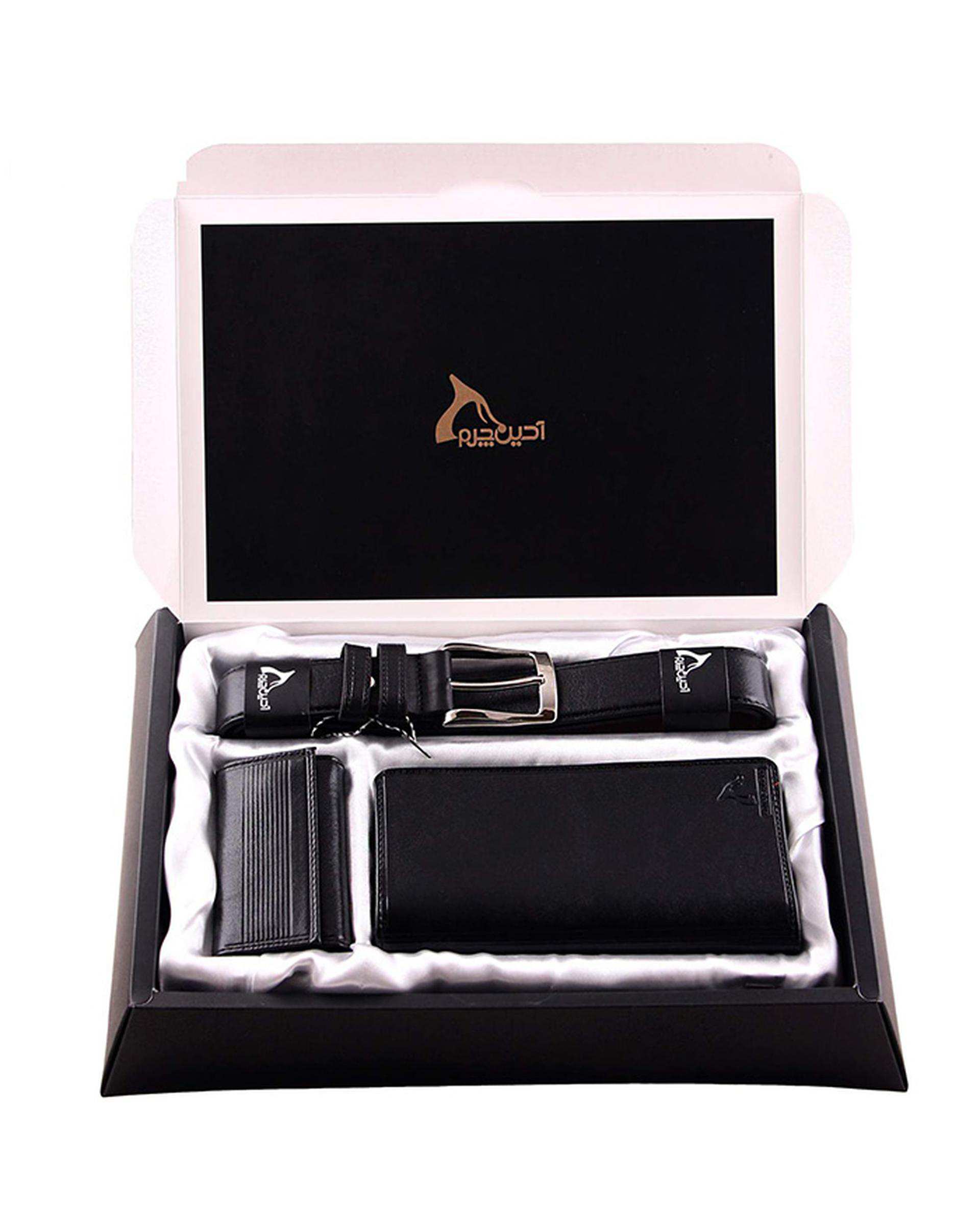 ست هدیه چرم مردانه مشکی چرم بارز Charm Barez مدل DS51