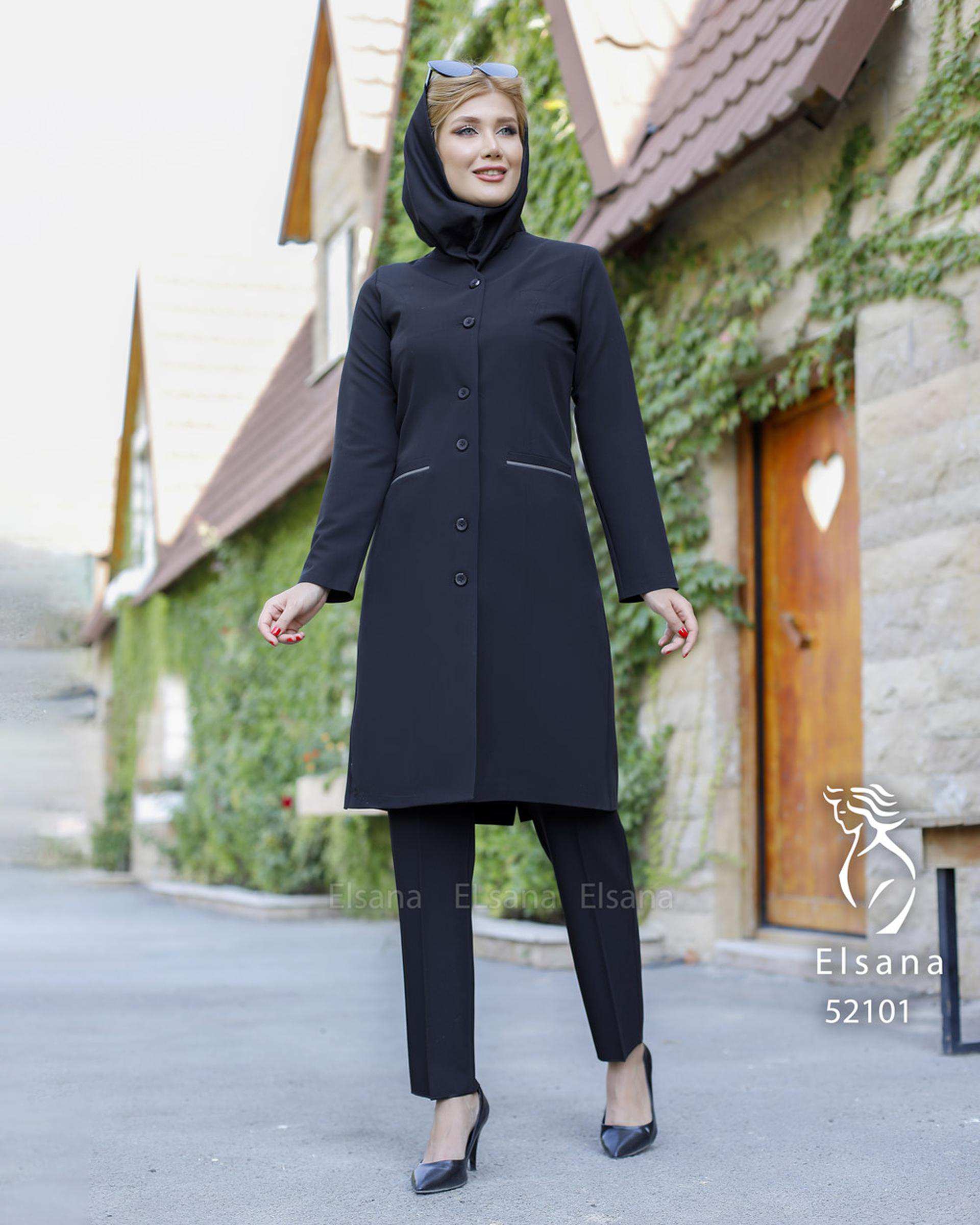 ست مانتو و شلوار اداری زنانه مشکی السانا Elsana مدل حدیث کد 521