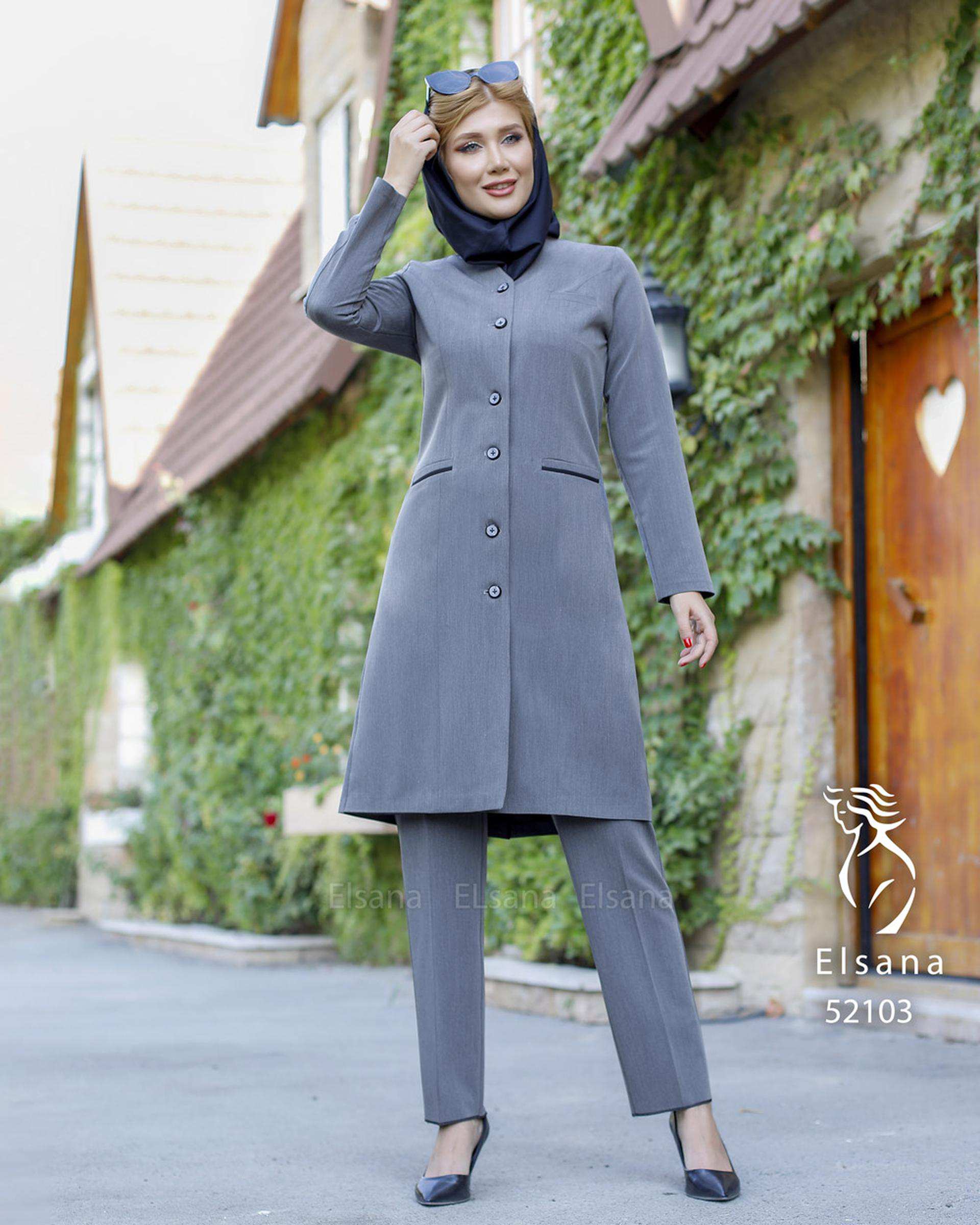 ست مانتو و شلوار اداری زنانه طوسی السانا Elsana مدل حدیث کد 521