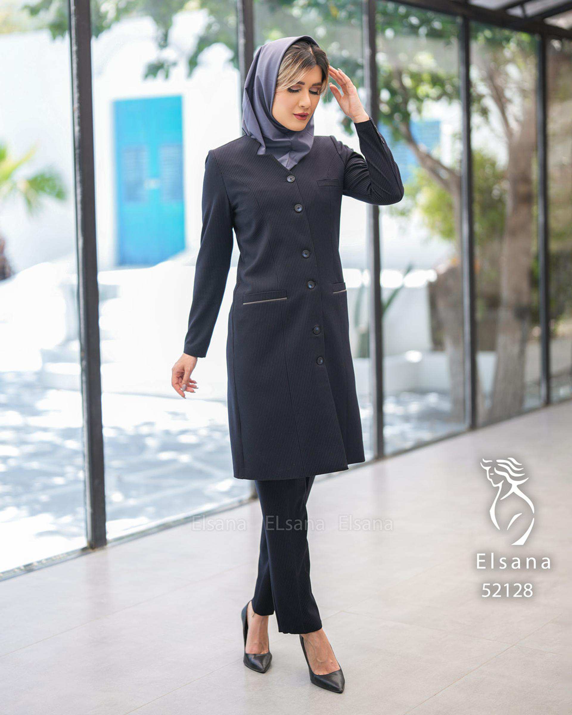 ست مانتو و شلوار اداری زنانه سرمه ای السانا Elsana مدل حدیث دیپلمات کد 521