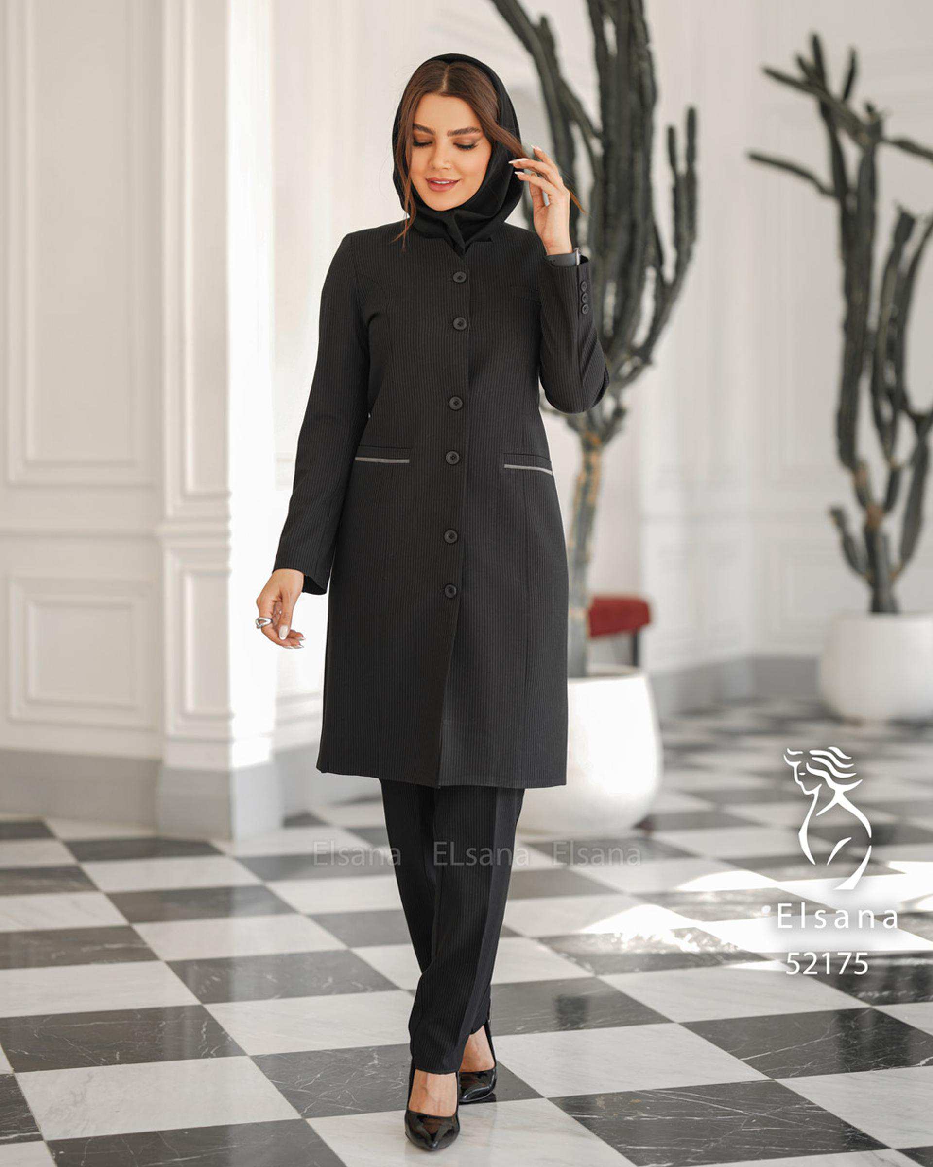 ست مانتو و شلوار اداری زنانه مشکی السانا Elsana مدل حدیث دیپلمات کد 521