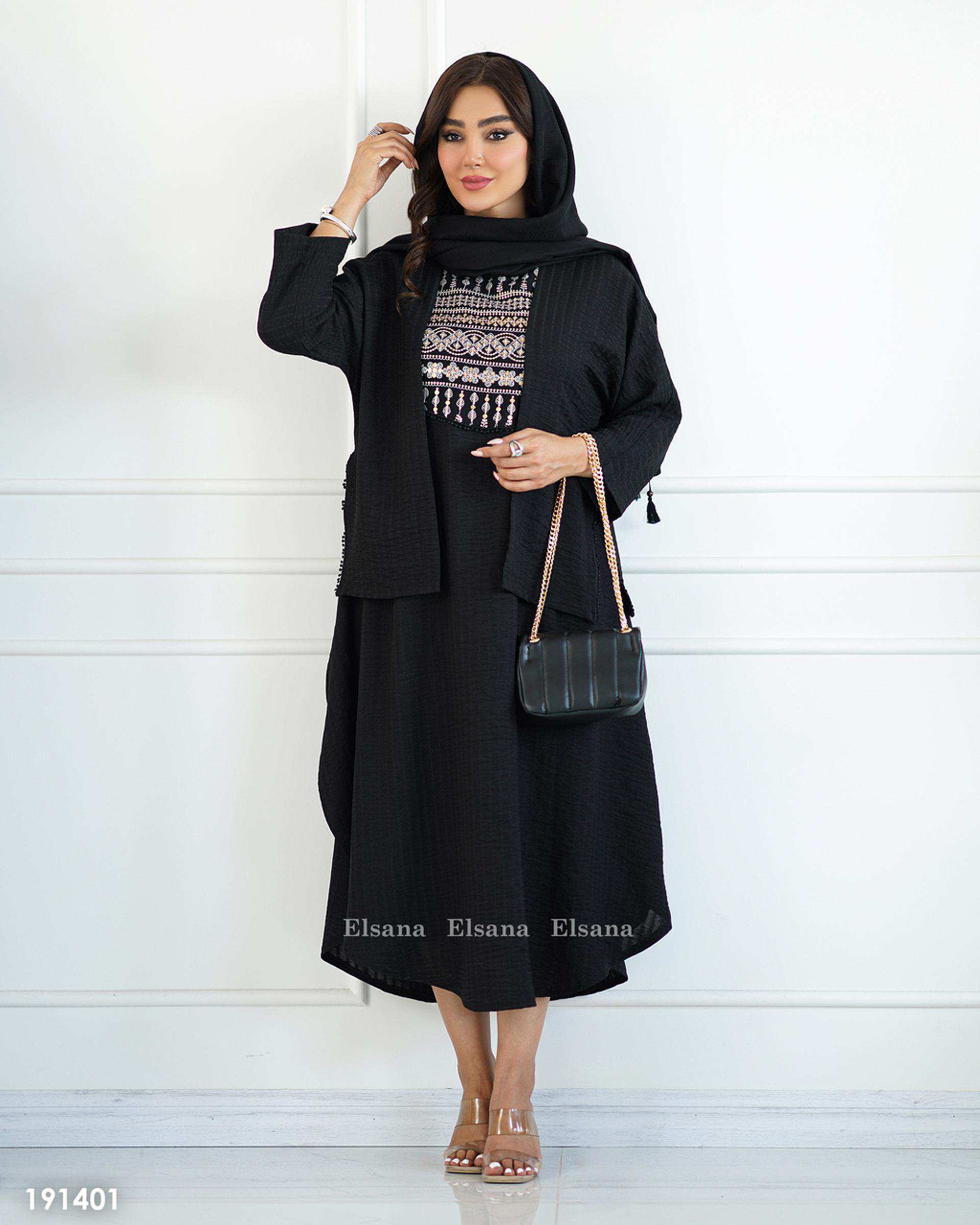 ست سارافون و رویه زنانه مشکی السانا Elsana مدل نوژین کد 1914