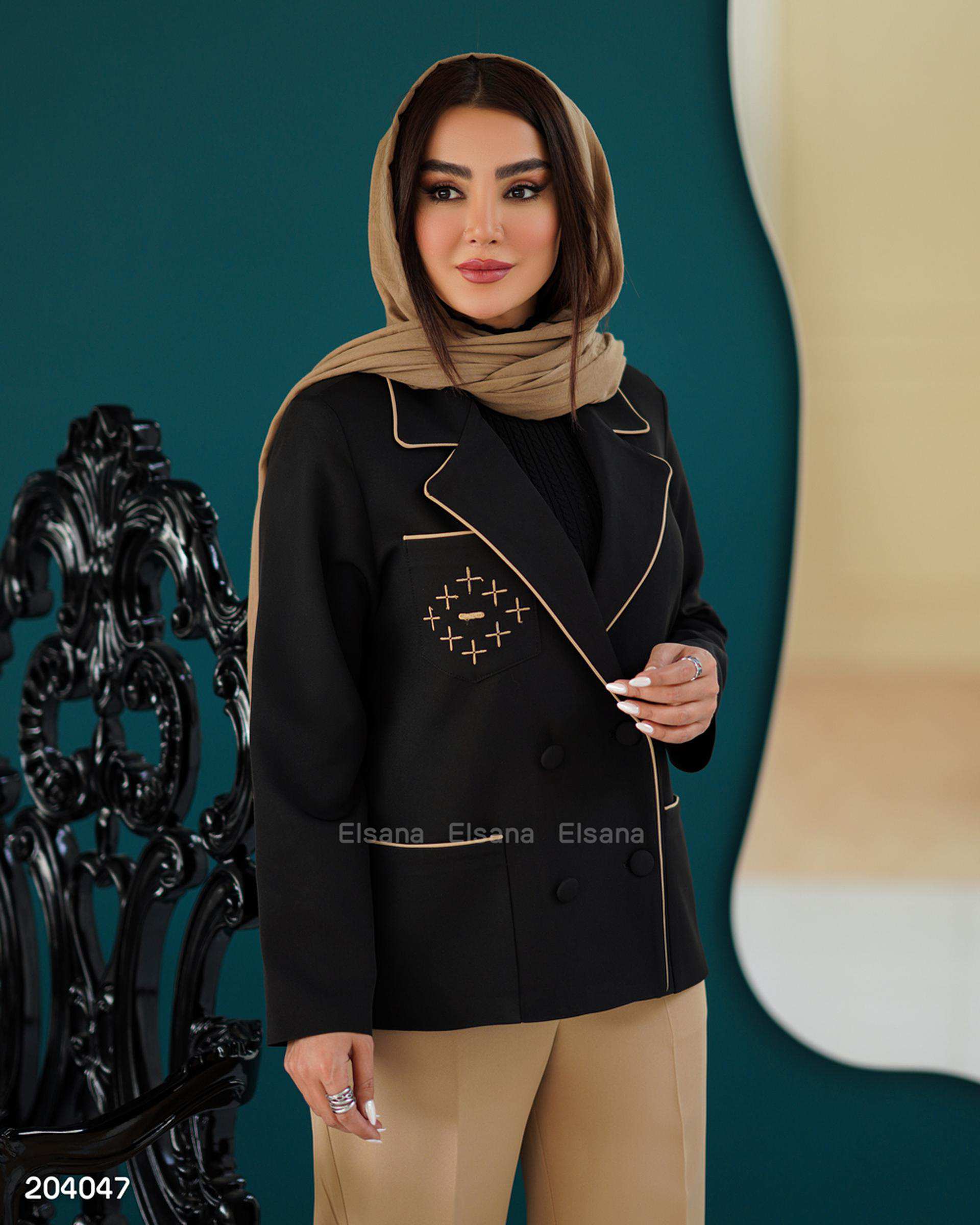 ست کت و شلوار زنانه مشکی کرم السانا Elsana مدل شادوین کد 2040