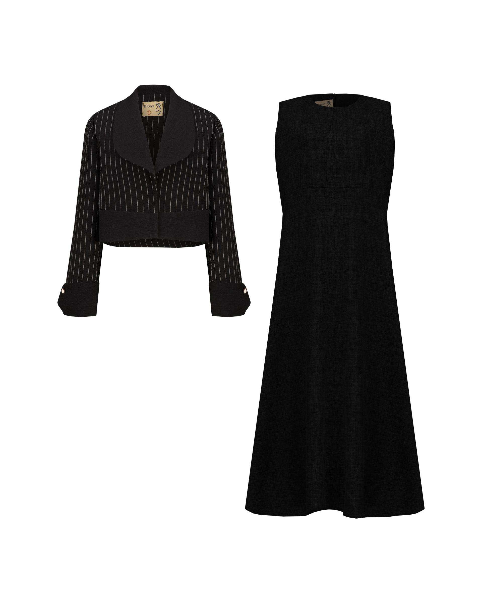 ست سارافون و کت کراپ زنانه مشکی السانا Elsana مدل کوشان کد 2122