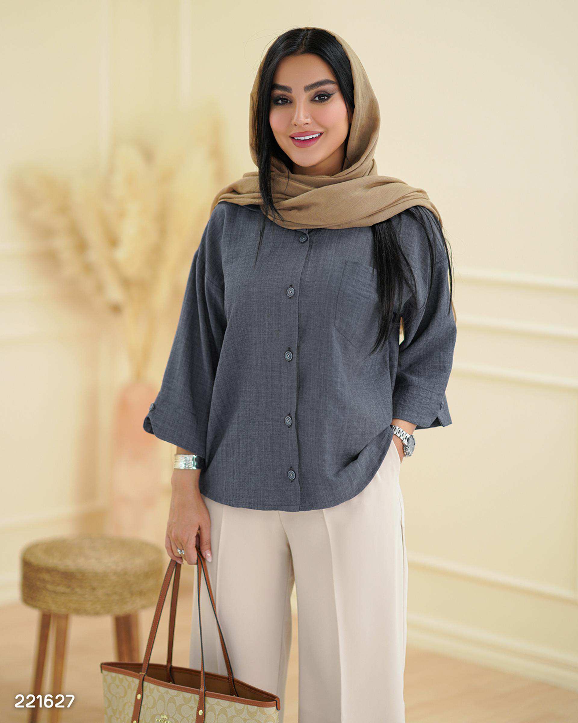 شومیز زنانه طوسی فیلی السانا Elsana مدل کیناز کد 2216