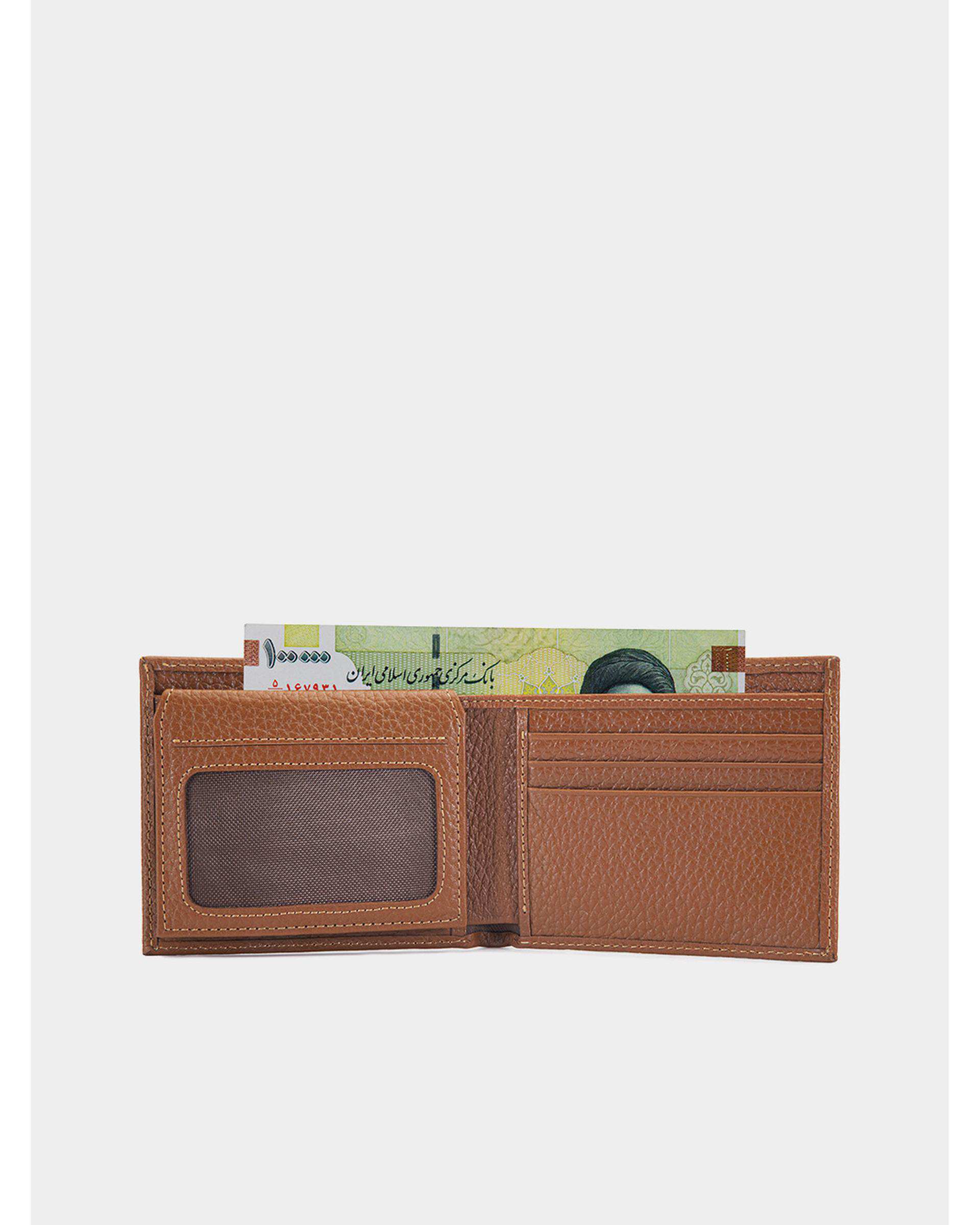 کیف پول چرم عسلی نوین چرم Novin Charm مدل آرن Fm- PE2667