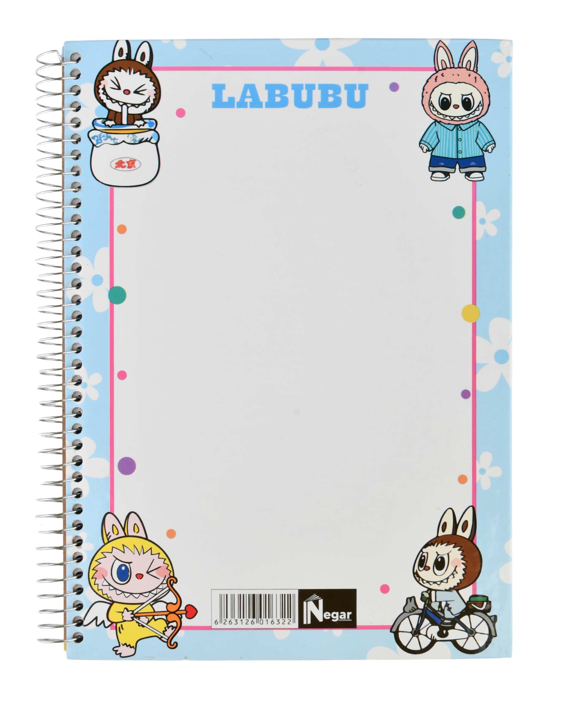 دفتر مشق 100 برگ سیمی جلد سخت پشت وایت برد طرح لبوبو Labubu کد 0028