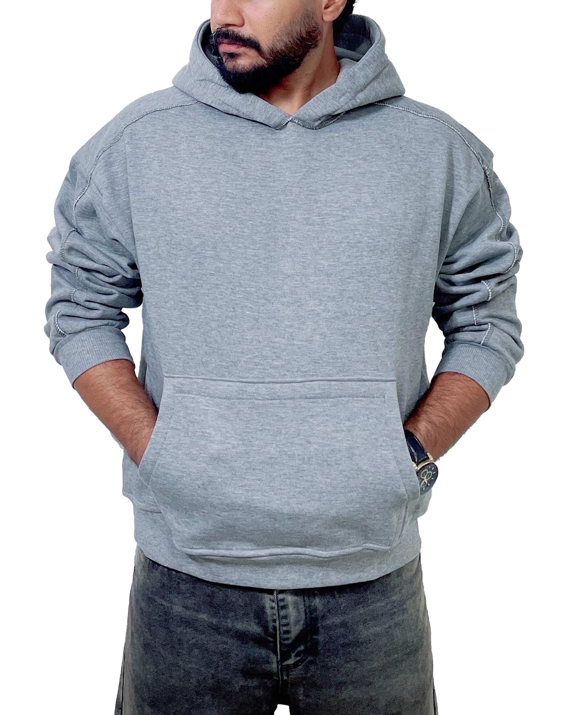 هودی مردانه بیسیک طوسی دیورسو Diverso مدل باکسی کد 4771