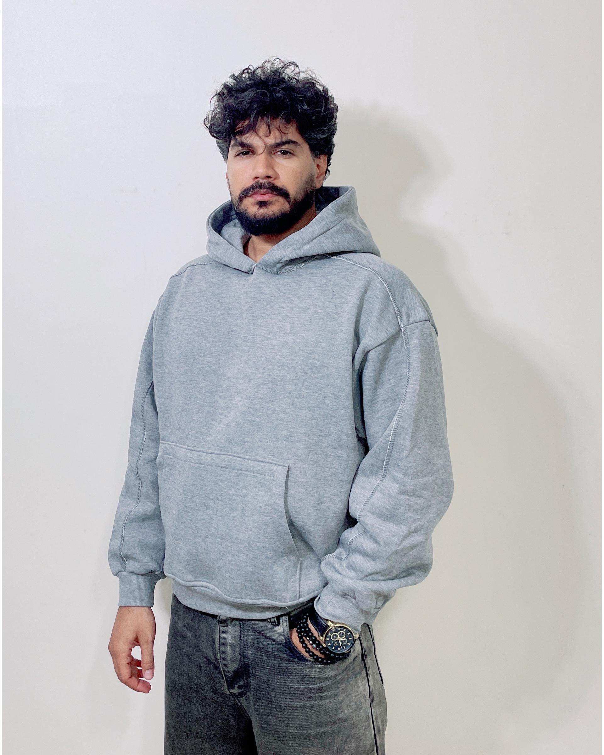 هودی مردانه بیسیک طوسی دیورسو Diverso مدل باکسی کد 4771