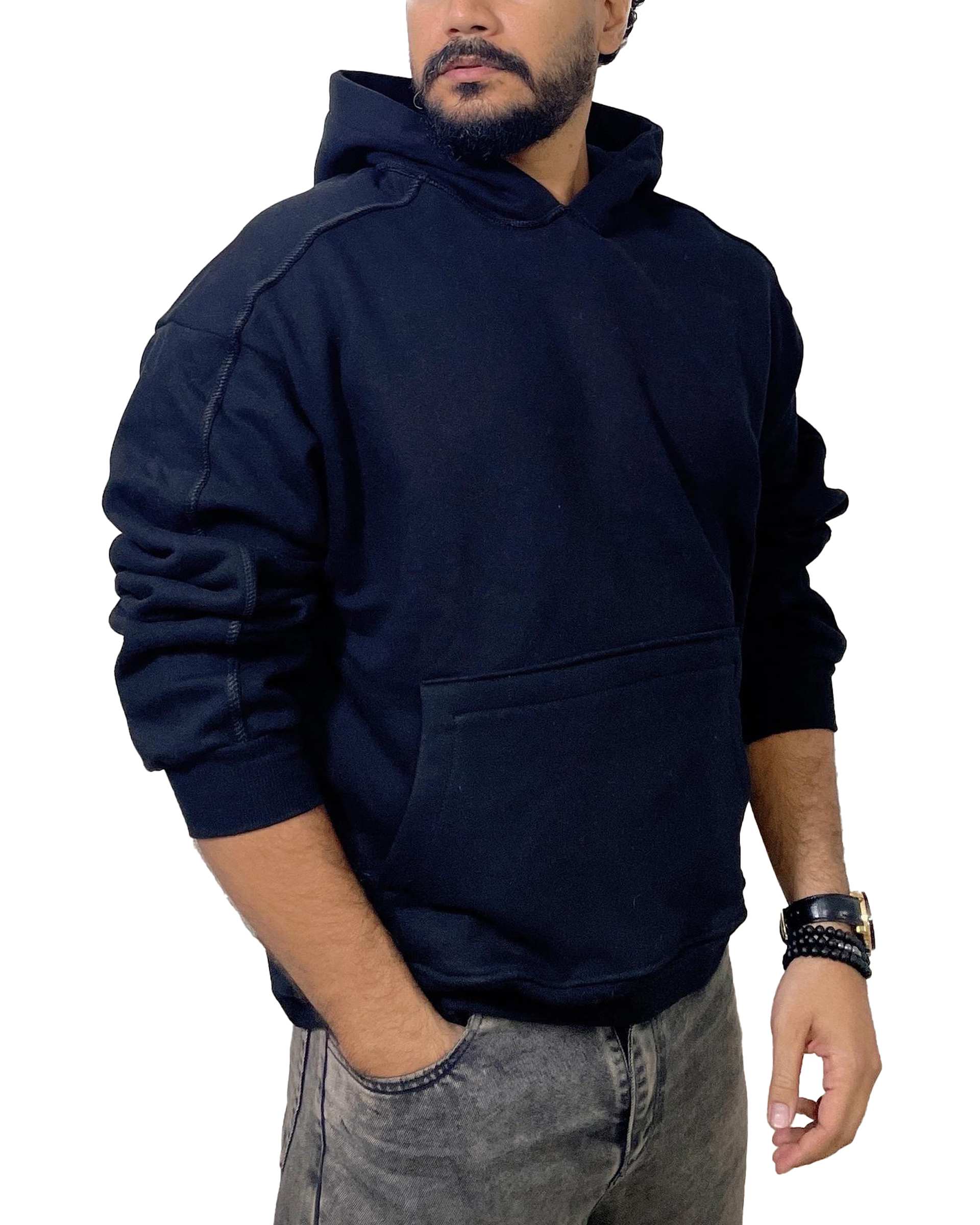 هودی مردانه بیسیک مشکی دیورسو Diverso مدل باکسی کد 4772