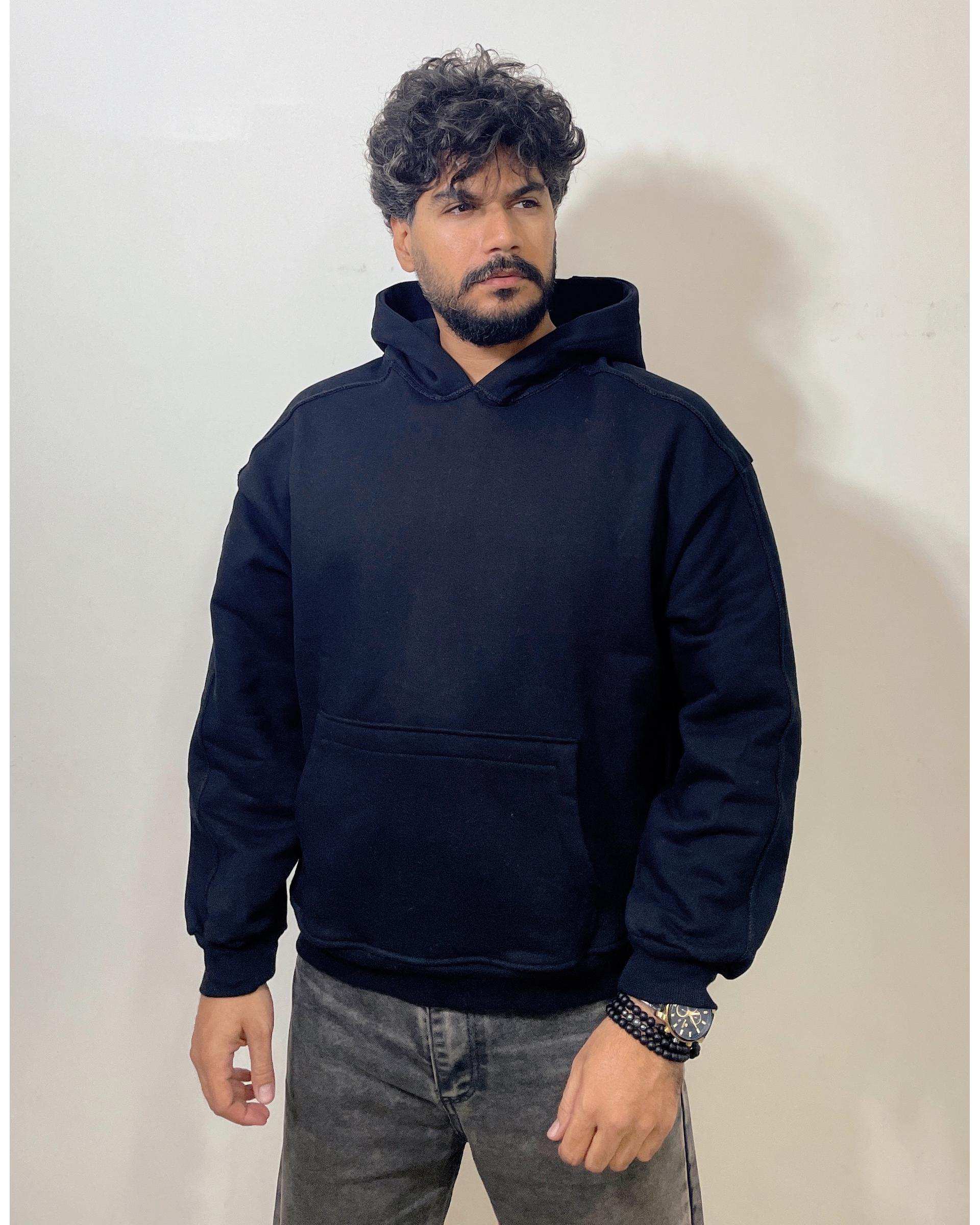 هودی مردانه بیسیک مشکی دیورسو Diverso مدل باکسی کد 4772