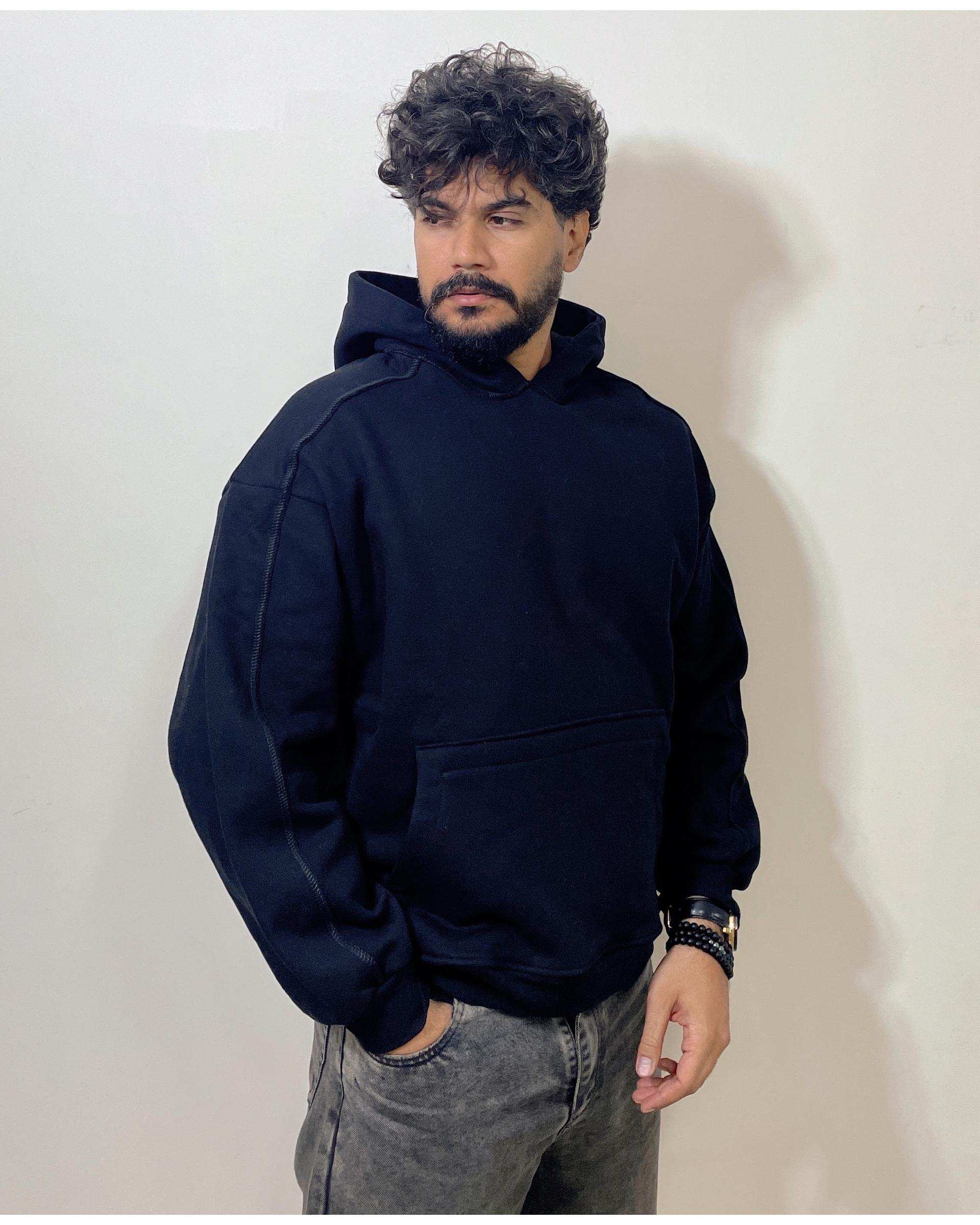 هودی مردانه بیسیک مشکی دیورسو Diverso مدل باکسی کد 4772