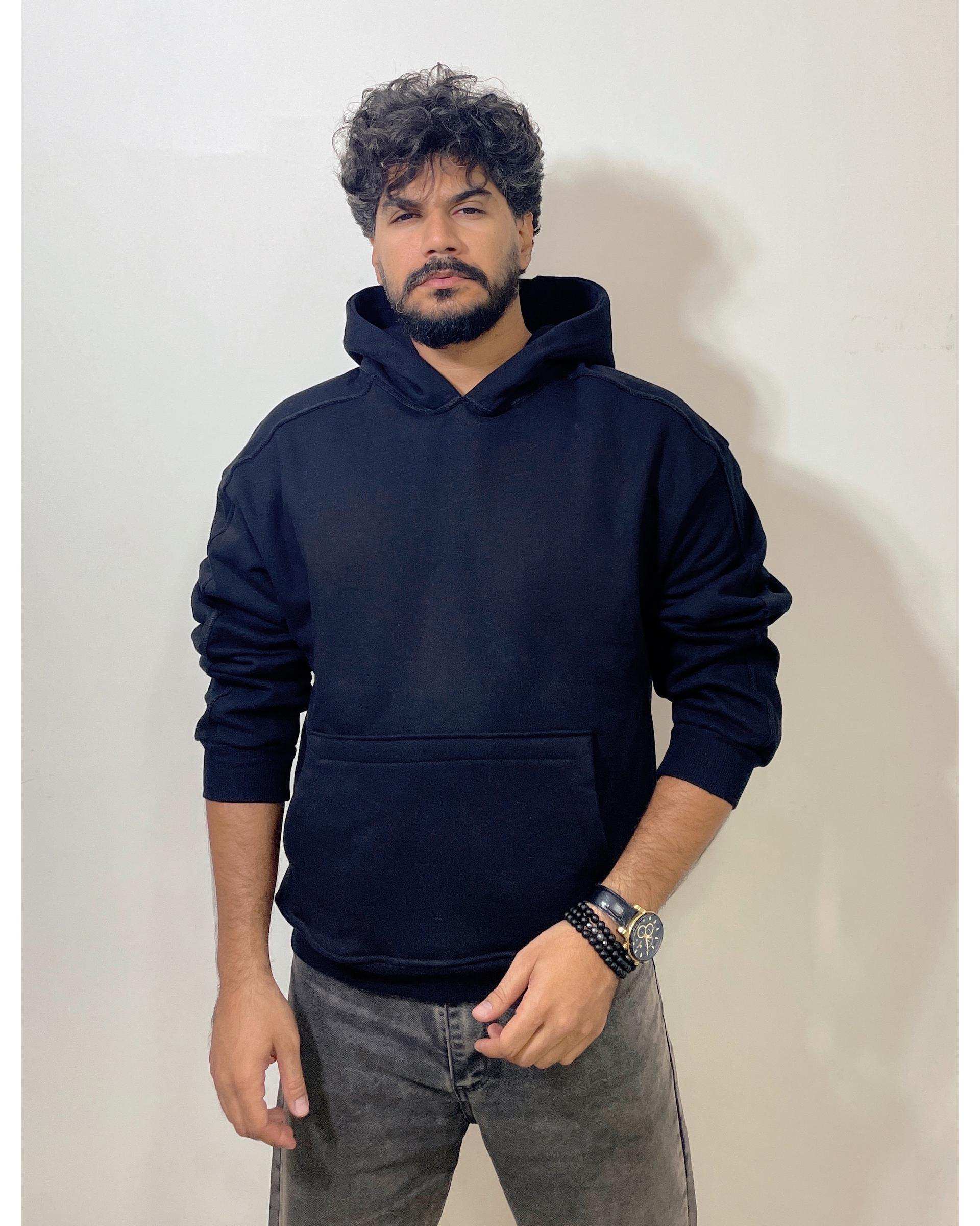 هودی مردانه بیسیک مشکی دیورسو Diverso مدل باکسی کد 4772