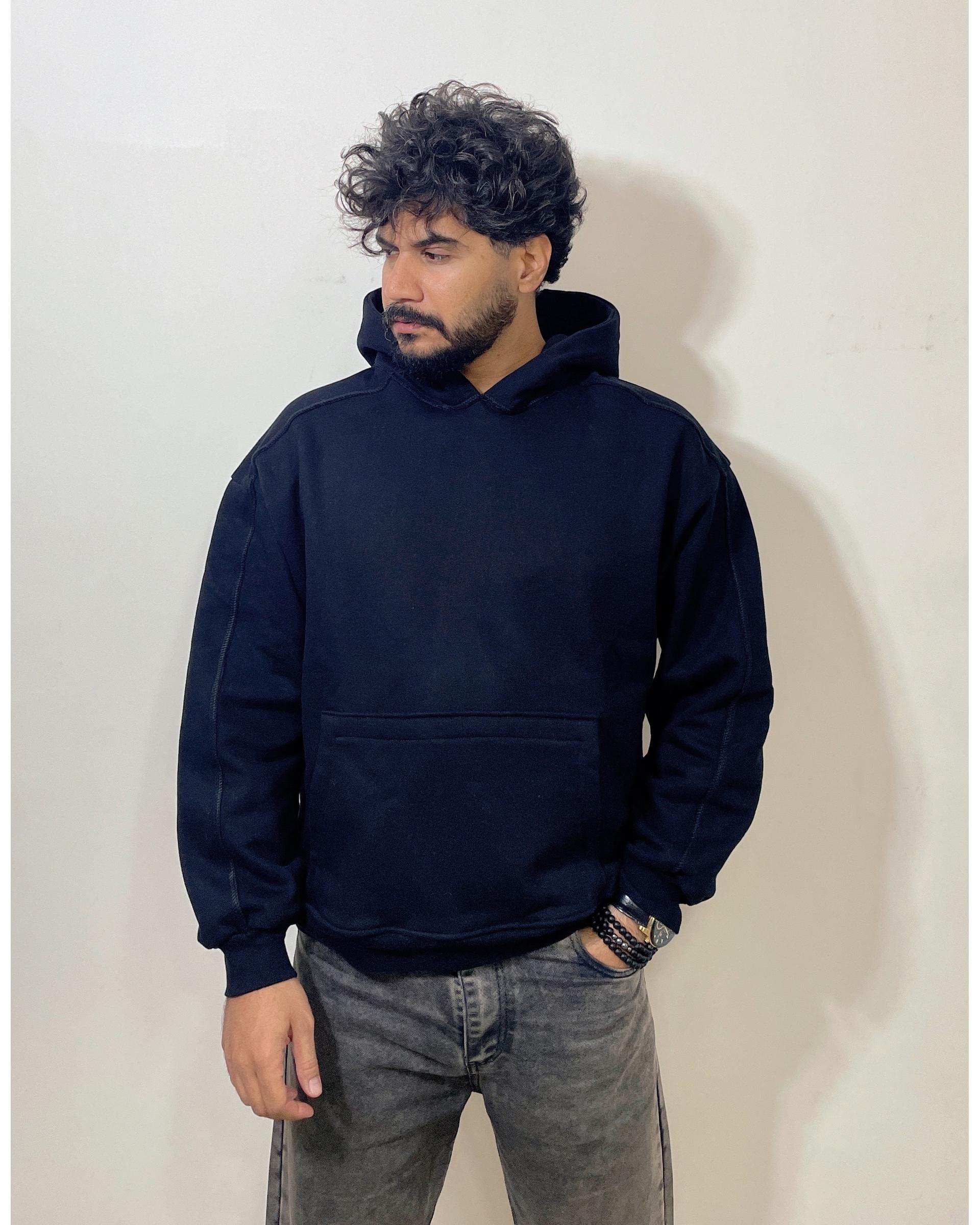 هودی مردانه بیسیک مشکی دیورسو Diverso مدل باکسی کد 4772