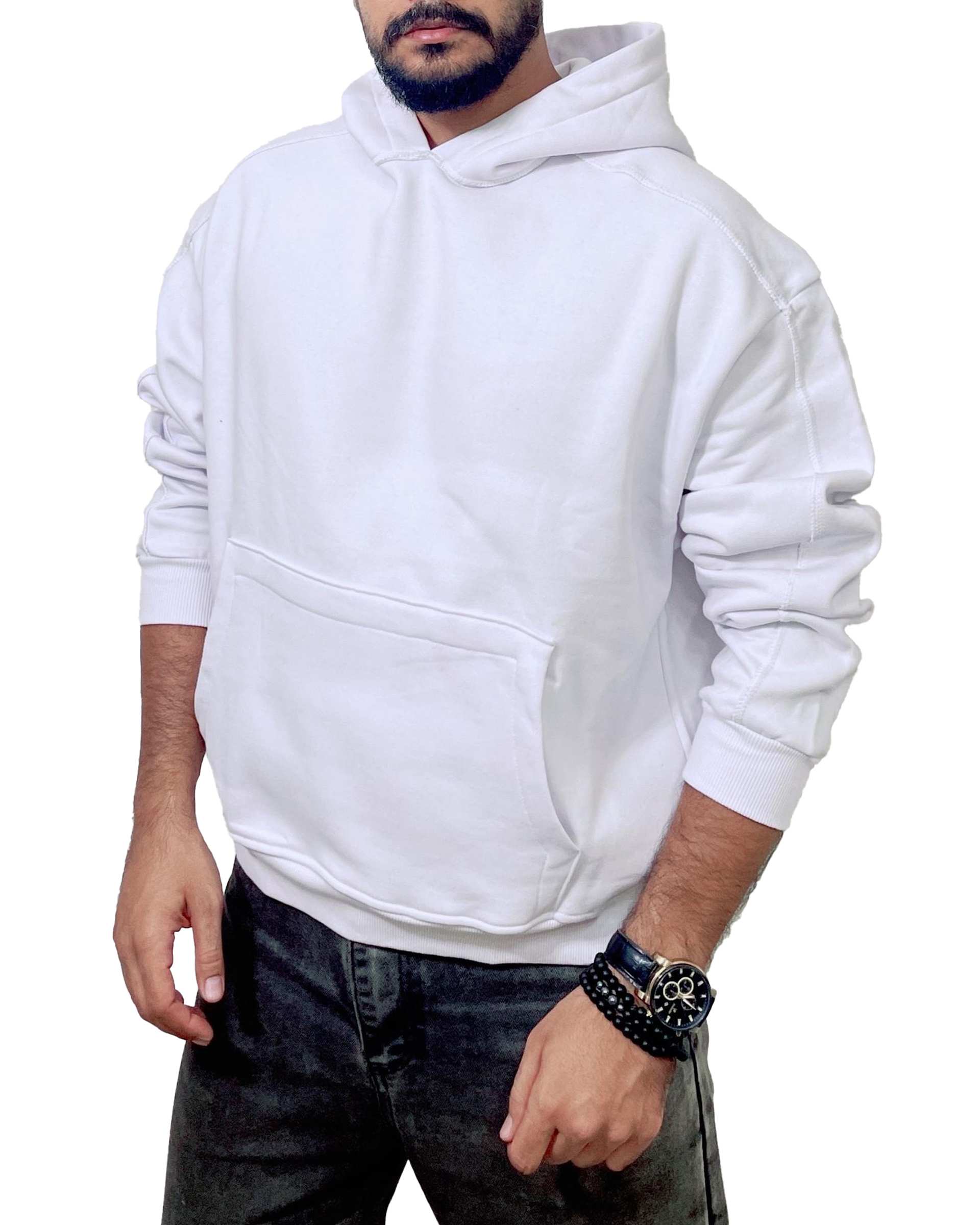 هودی مردانه بیسیک سفید دیورسو Diverso مدل باکسی کد 4775