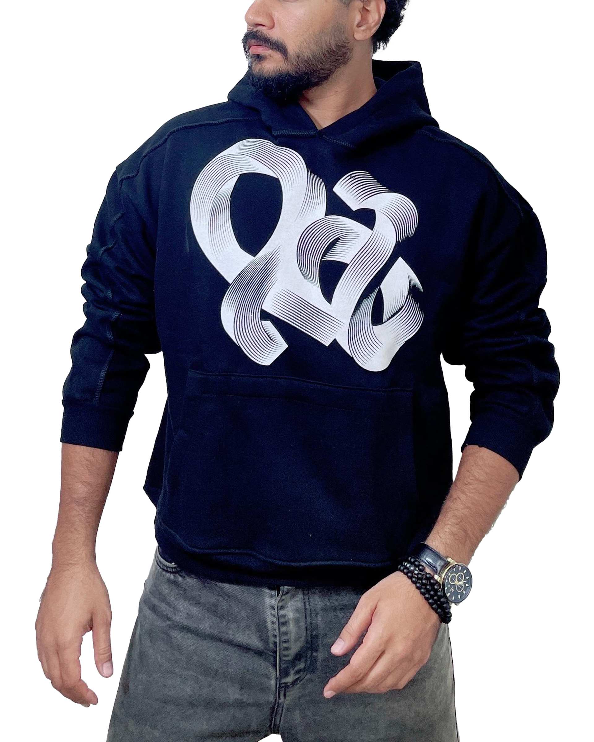 هودی مردانه بیسیک مشکی دیورسو Diverso مدل باکسی کد 4778