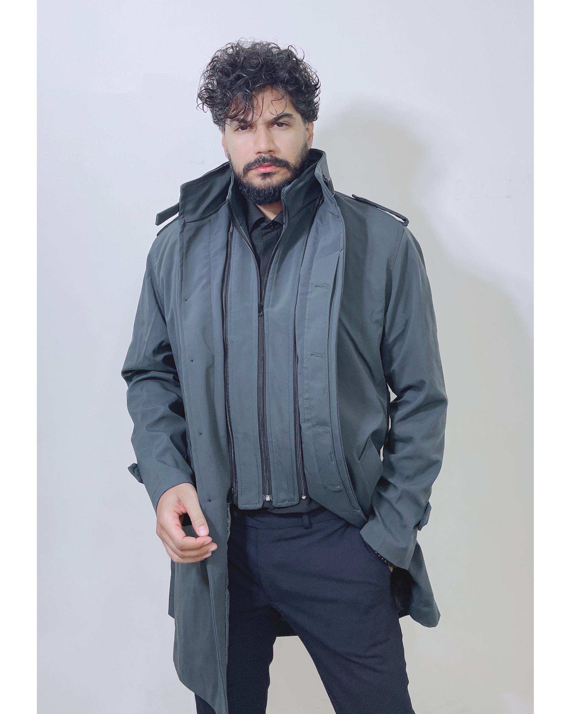 بارانی مردانه ضد آب زغالی دیورسو Diverso کد 4786