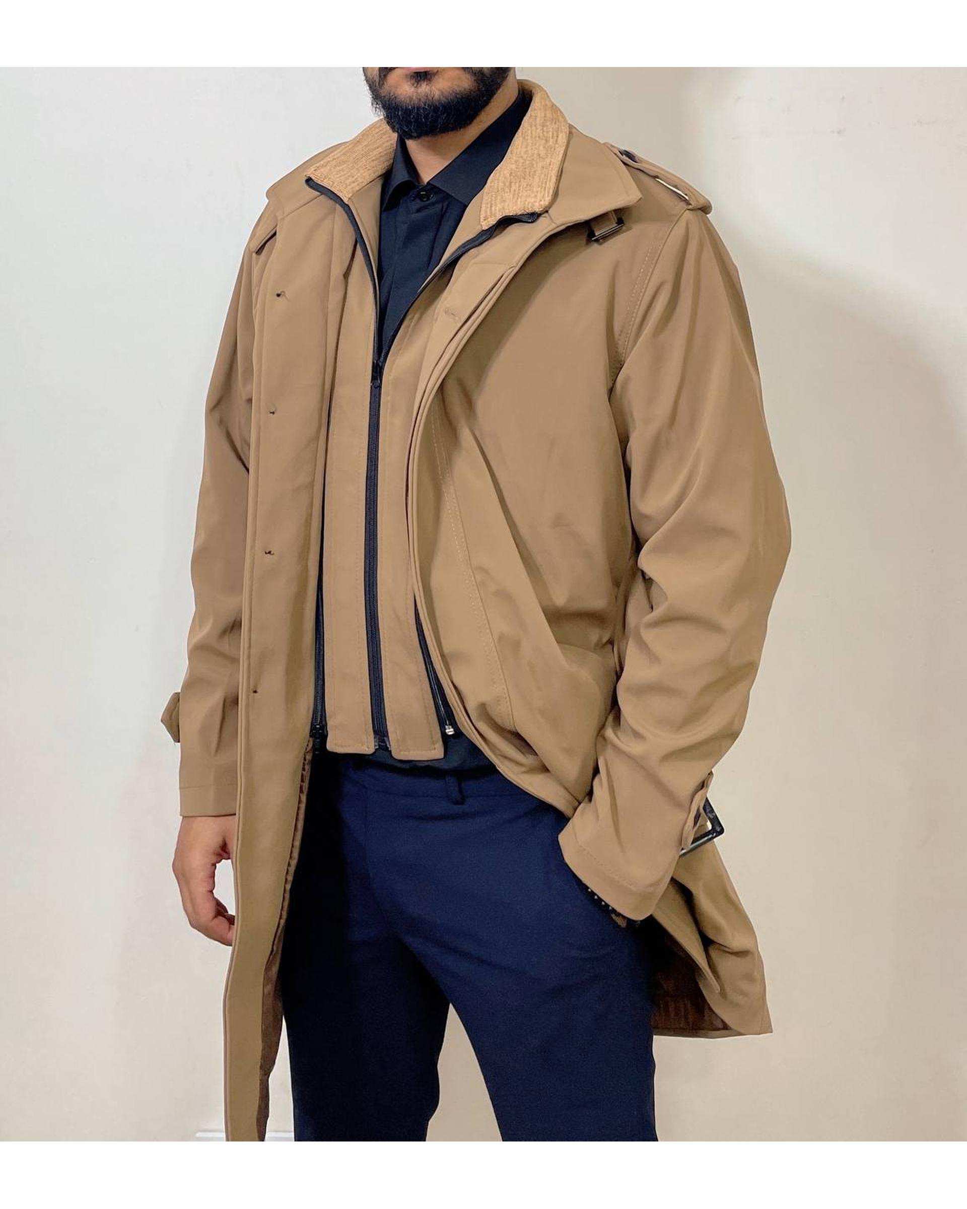 بارانی مردانه ضد آب کرم دیورسو Diverso کد 4790