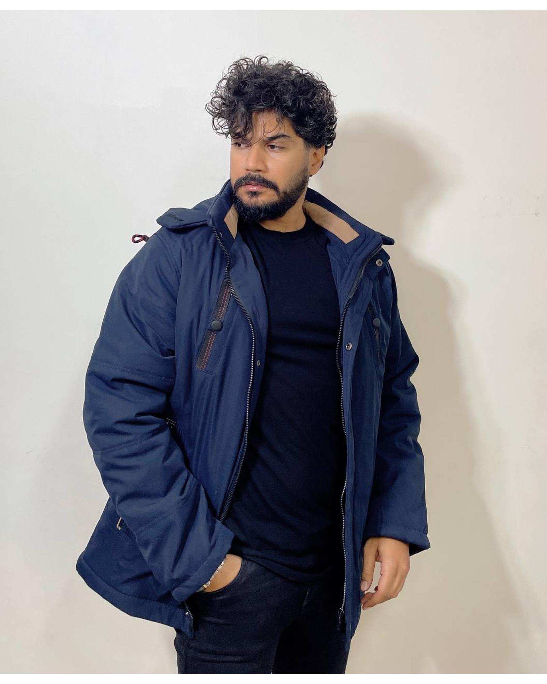 کاپشن مردانه کتان ضد آب سرمه ای دیورسو Diverso کد 4791