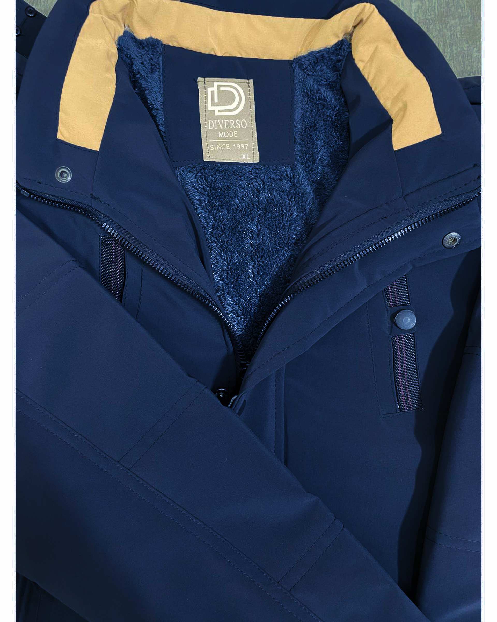 کاپشن مردانه کتان ضد آب سرمه ای دیورسو Diverso کد 4791