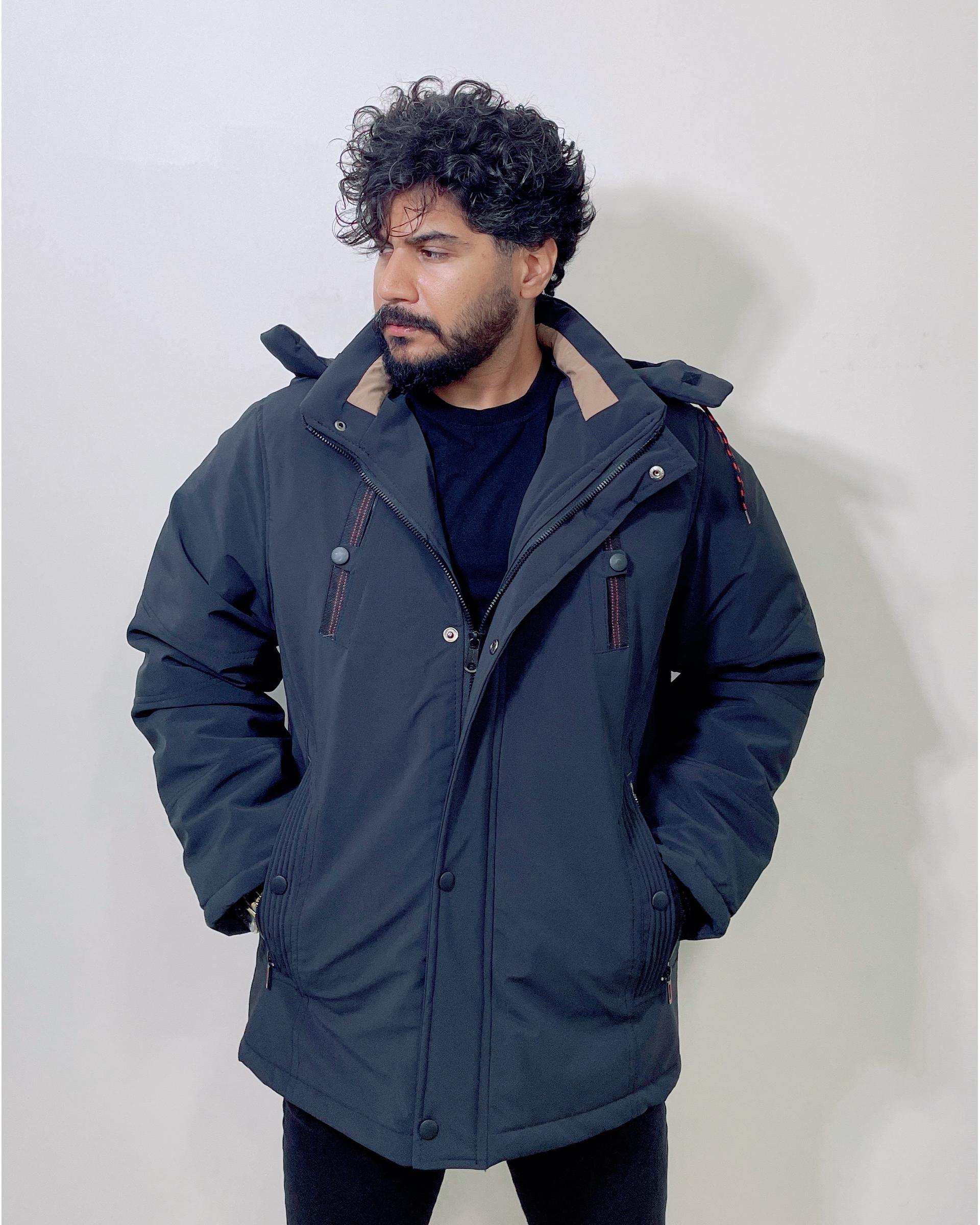 کاپشن مردانه کتان ضد آب مشکی دیورسو Diverso کد 4792